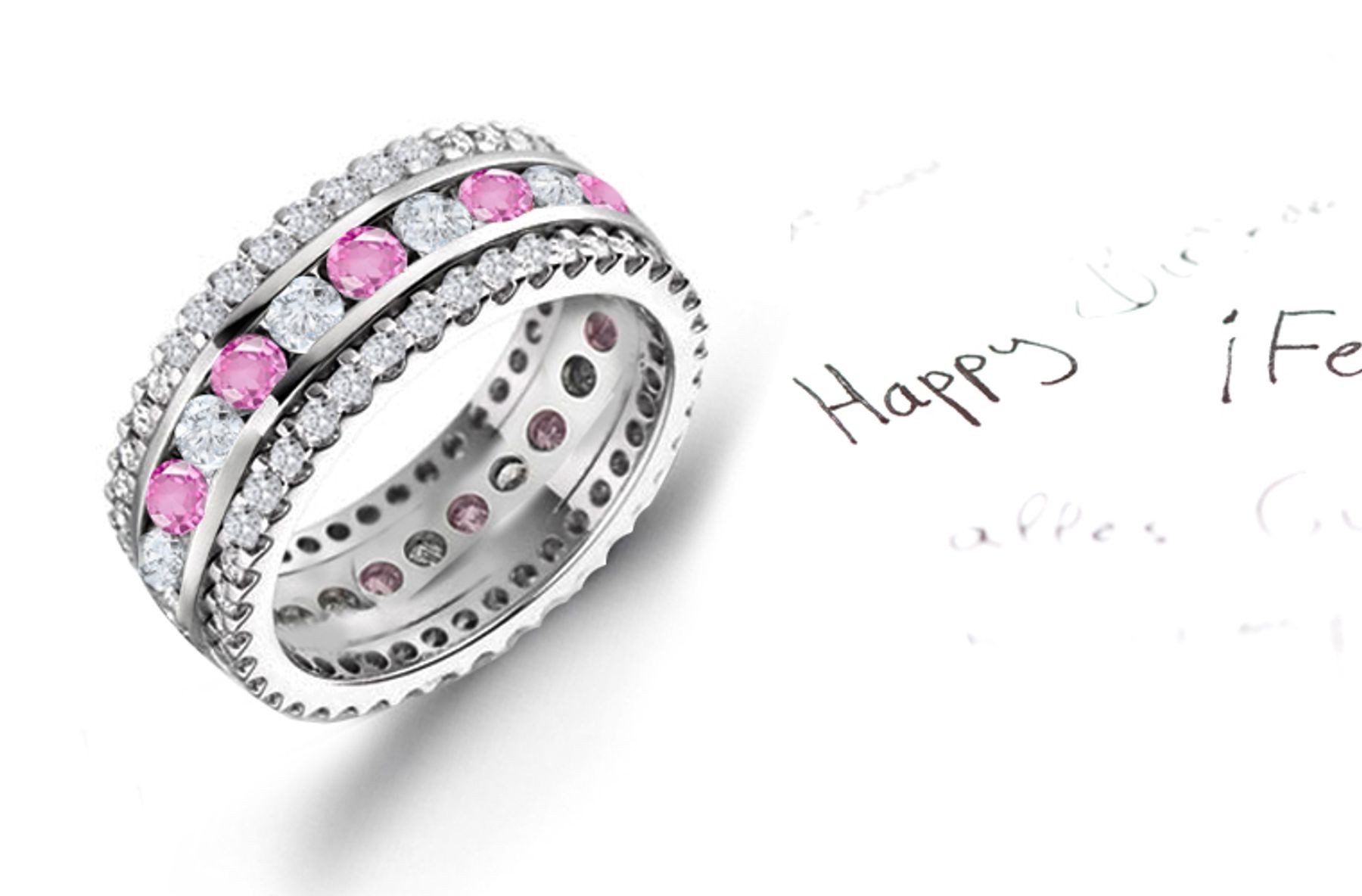 3 Row Pink Sapphire & Diamond Eternity Ring