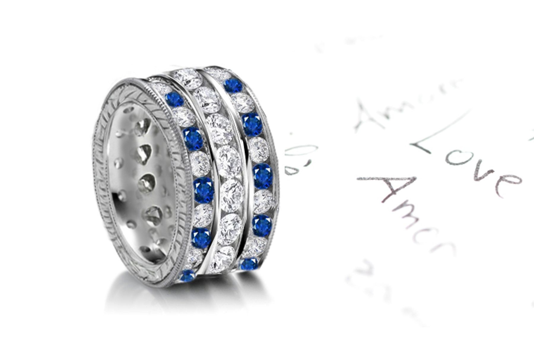 Triple Stacked Sapphire & Diamond Eternity Ring