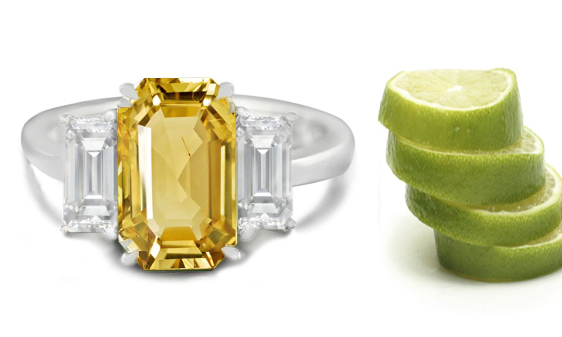 Emerald-Cut Yellow Sapphire with Emerald-Cut Diamonds in 14k Gold Engagement Ring (7x5 mm, 4x2 mm)