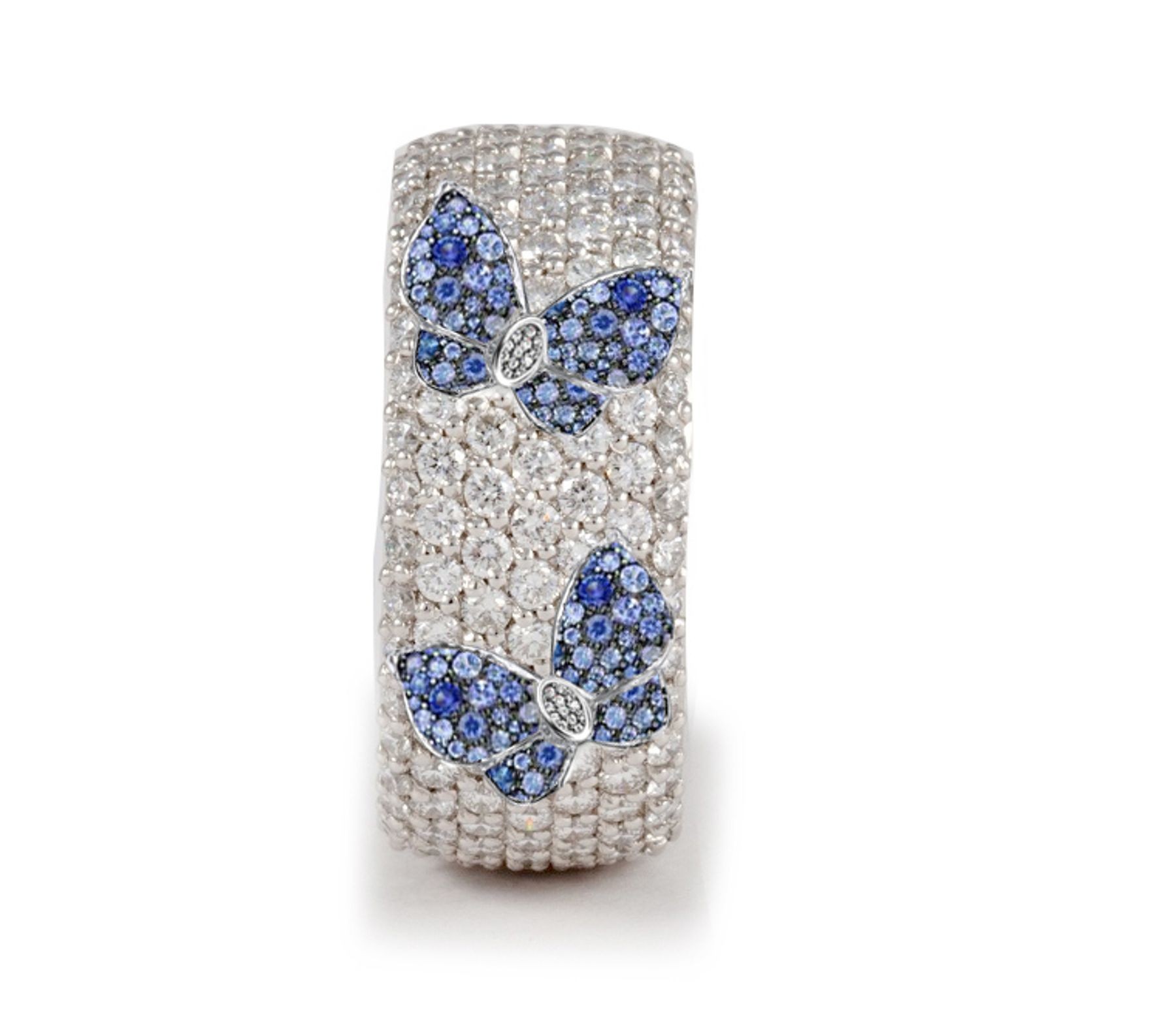 High Quality French pavee Multi-Colored Sapphire & Brilliant-Cut Round Diamond Butterfly & Flower Eternity Rings & Bands