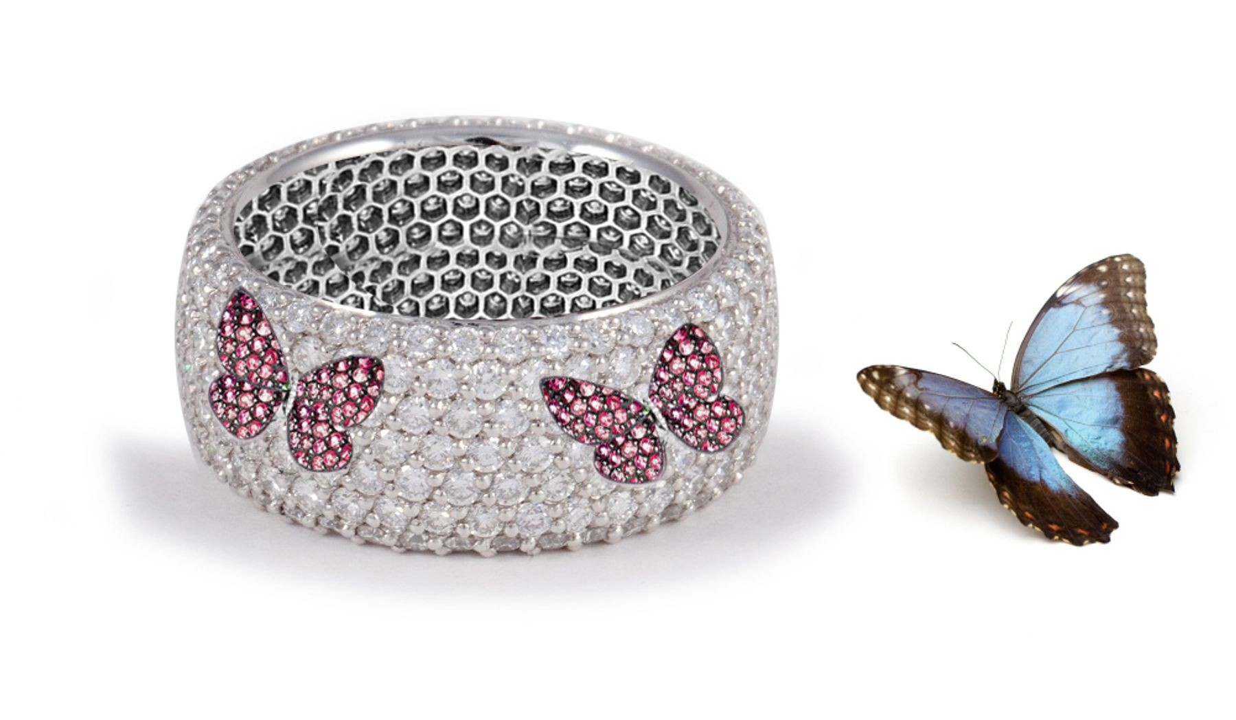 Butterfly Collection: Women's Halo Micro pave Precision Set Tourmaline & Diamond Eternity Rings Available in Gold or Platinum for Wedding or Anniversary
