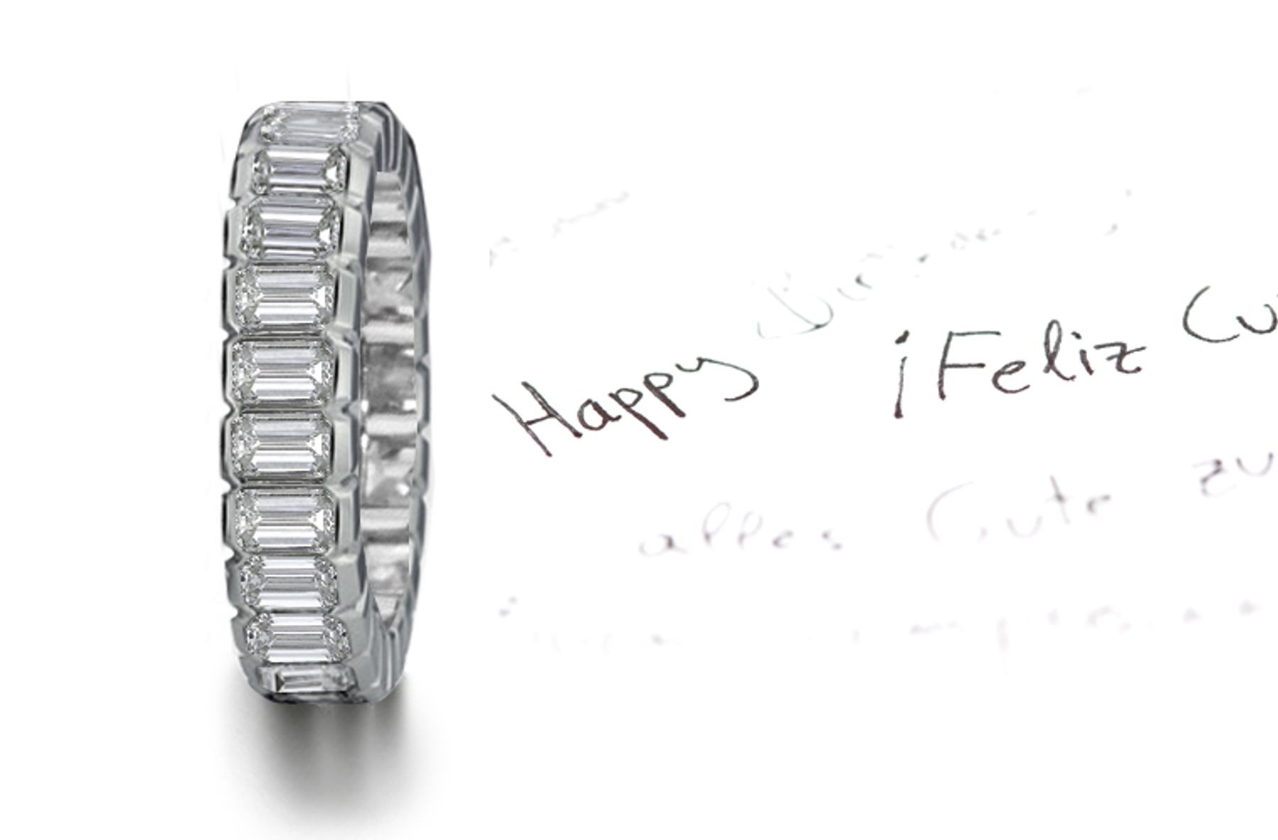 Strikingly Elegant: Seamlessly-Set Emerald Cut Diamonds in Secure Half-Bezel Gold Settings