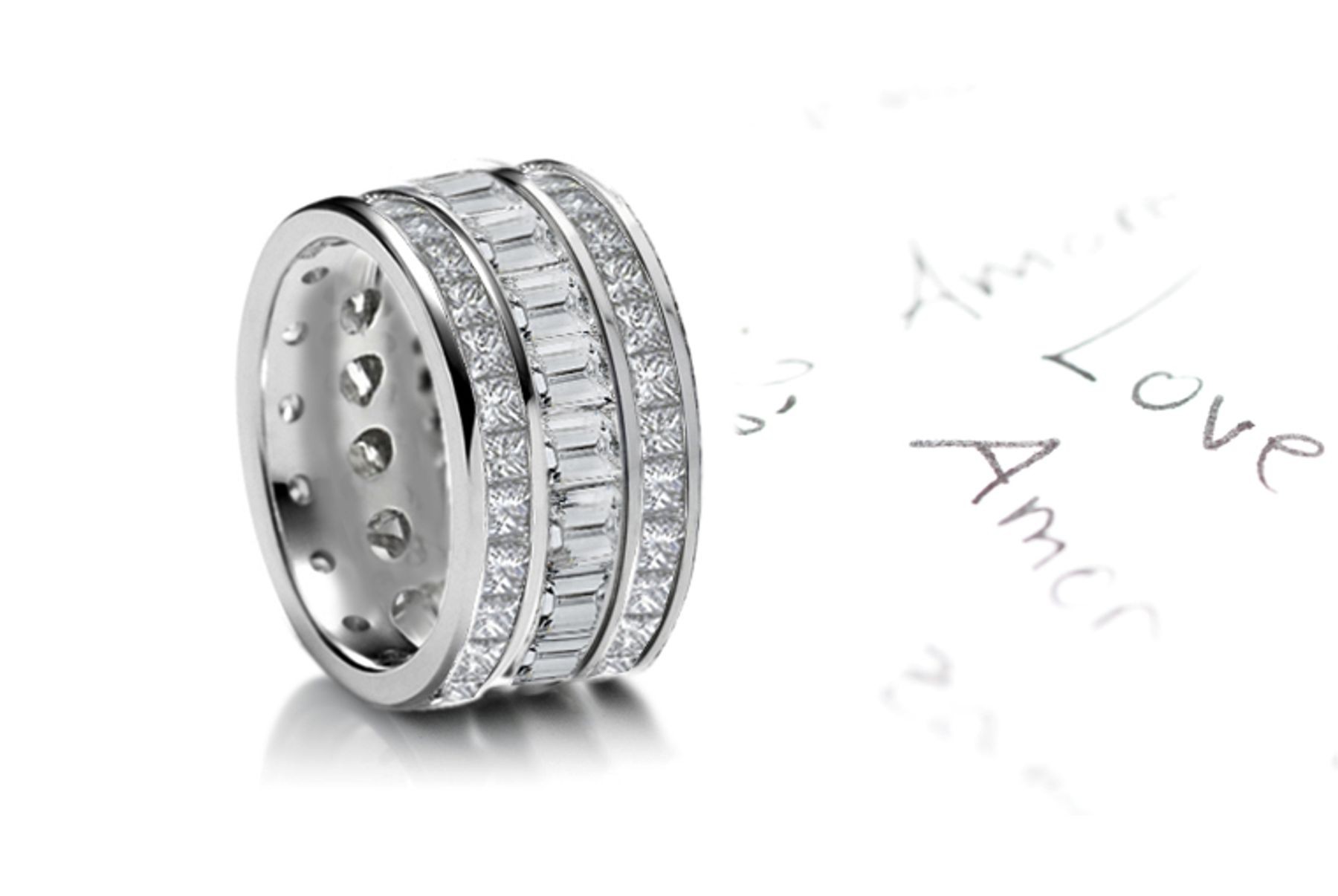 Tailor Designed Sparkler of Baguette Cut Diamonds bordered by row of Round Diamonds Sprinkled Sides in 4.0 to 5.50 carats