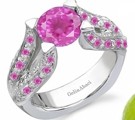 Pave Set Round Pink Sapphire Diamond Tension Set Engagement Rings