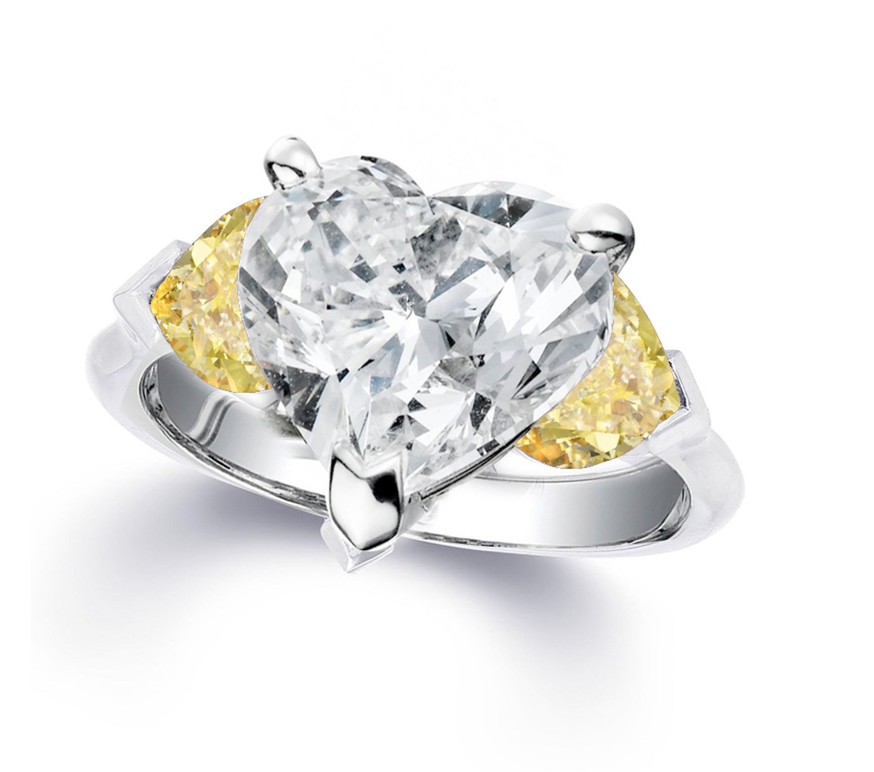 Custom Manufactured Three Stone Heart-Shaped Yellow Sapphires  & Diamond Ring