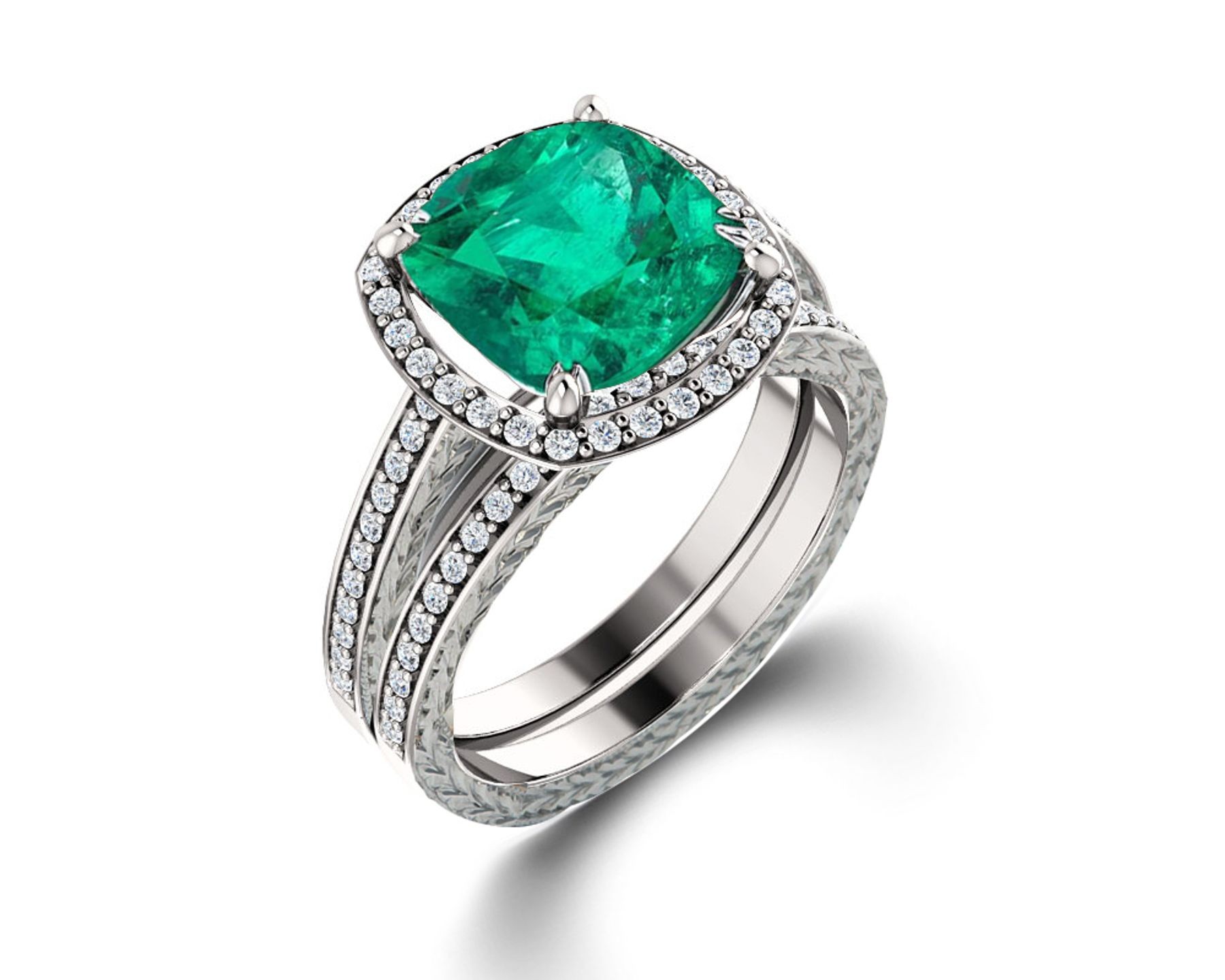 Made To Order Delicate Micro Pave Halo Vivid Green Emerald & Diamond Engagement Rings