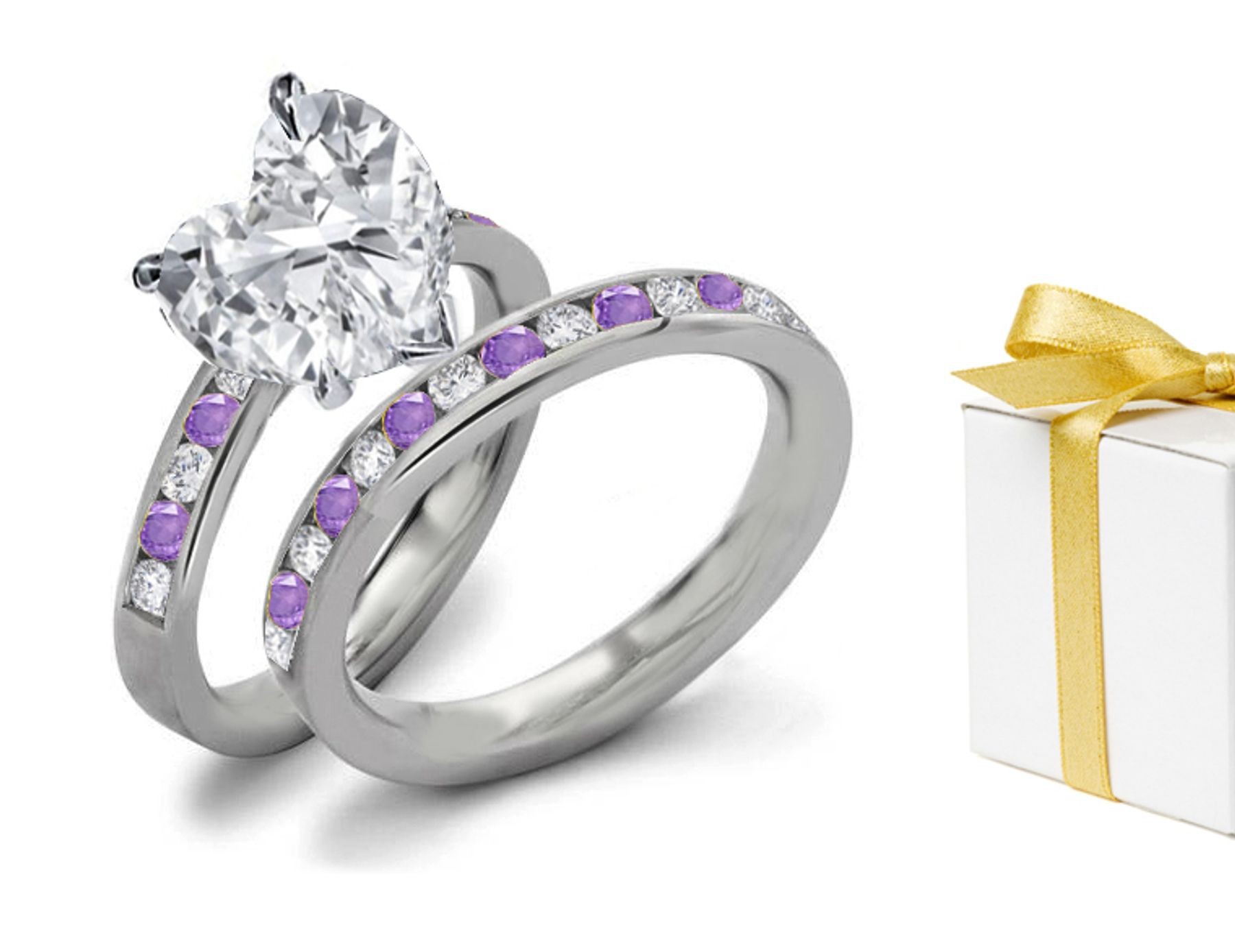 Vivacious Purple Sapphire Heart Diamond Rings