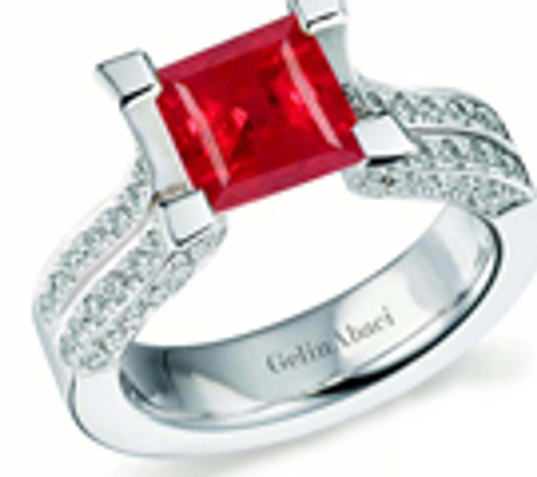 Designer Princess Cut Ruby Gemstone Diamond Tension Set Engagement Rings