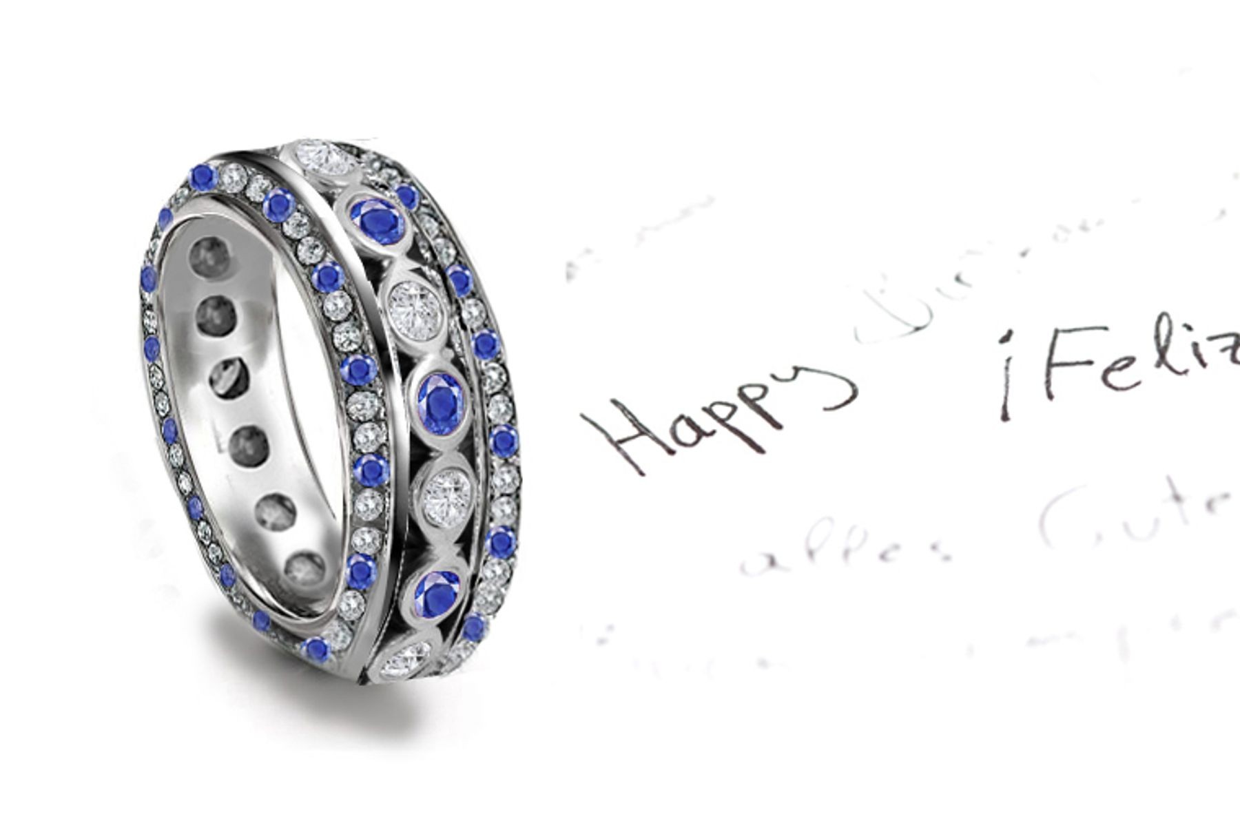 Truly Amazing: Sparkling Sapphire Diamond Oval Bubble Band Bordered with Twinkling Diamonds