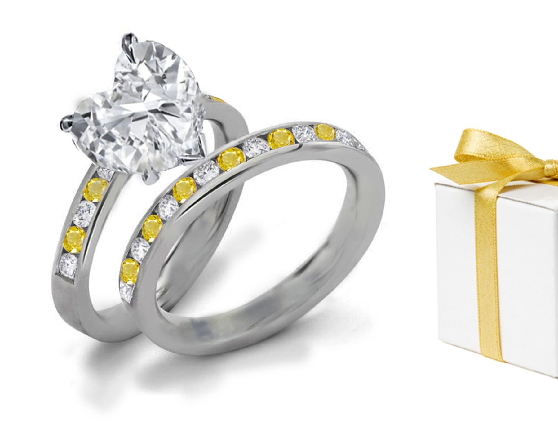Yellow Sapphire Heart Diamond Designer Engagement Ring 