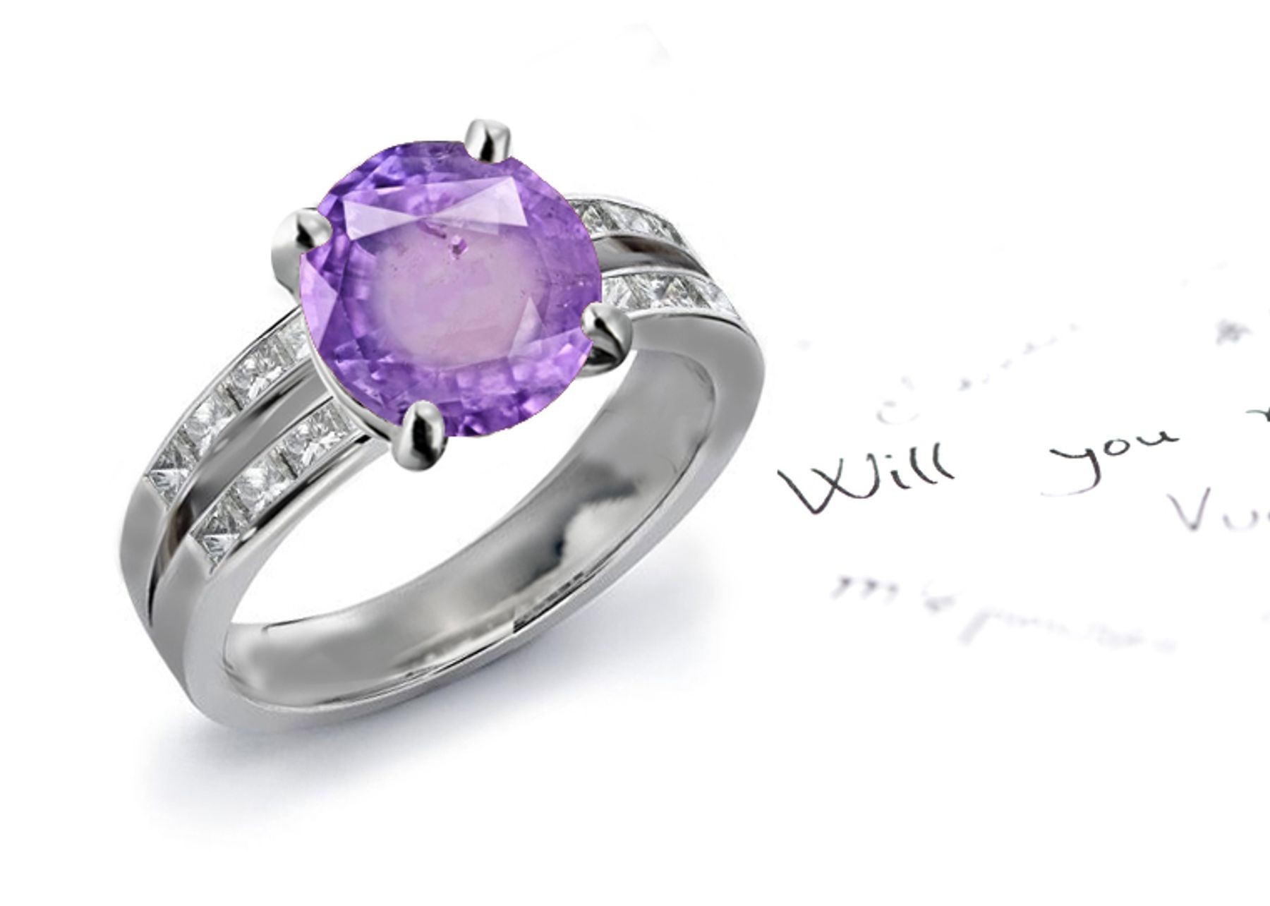 An Elegant Purple Sapphire & Diamond Engagement Ring