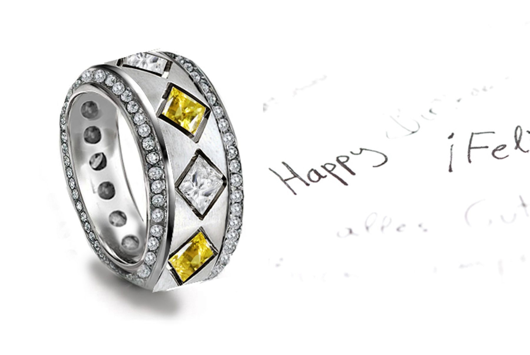 Breathtaking: Top Viewed Sparkling Glittering Yellow Sapphire & Glacier White Diamond Eternity Band