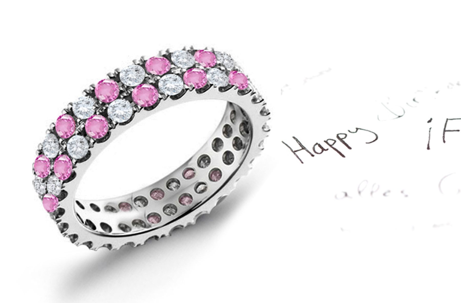 2 Row Pink Sapphire & Diamond Eternity Rings
