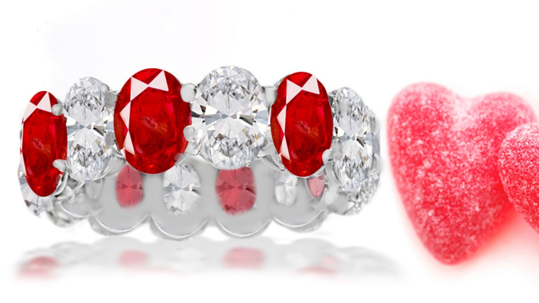 Dress up all hand finger with Twinkling Oval Ruby & Oval Diamond Band