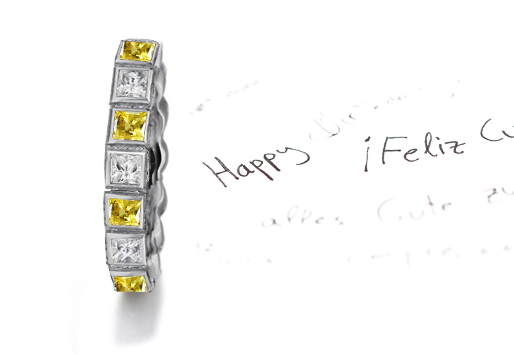 Truly Unique: Sparkling Glittering Yellow Sapphire & Eternal Ice Diamond Eternity Band
