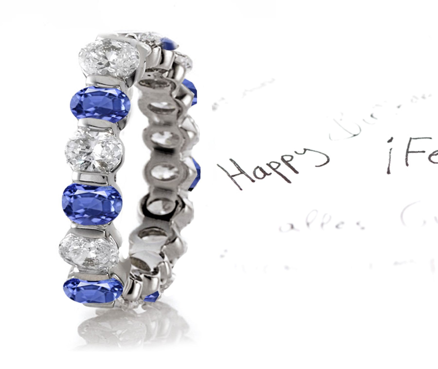 Harmony: Bar Set Oval Diamond & Sapphire Eternity Band in Platinum & Gold