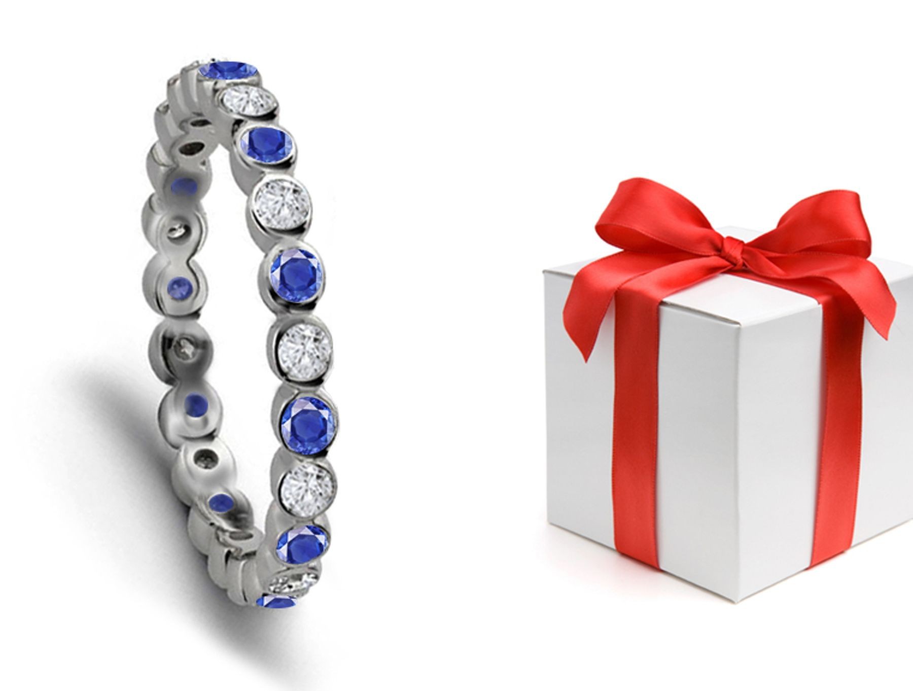 Dazzling Beauty: Bright Blue Sapphire & Diamond Bezel Set Eternity Band