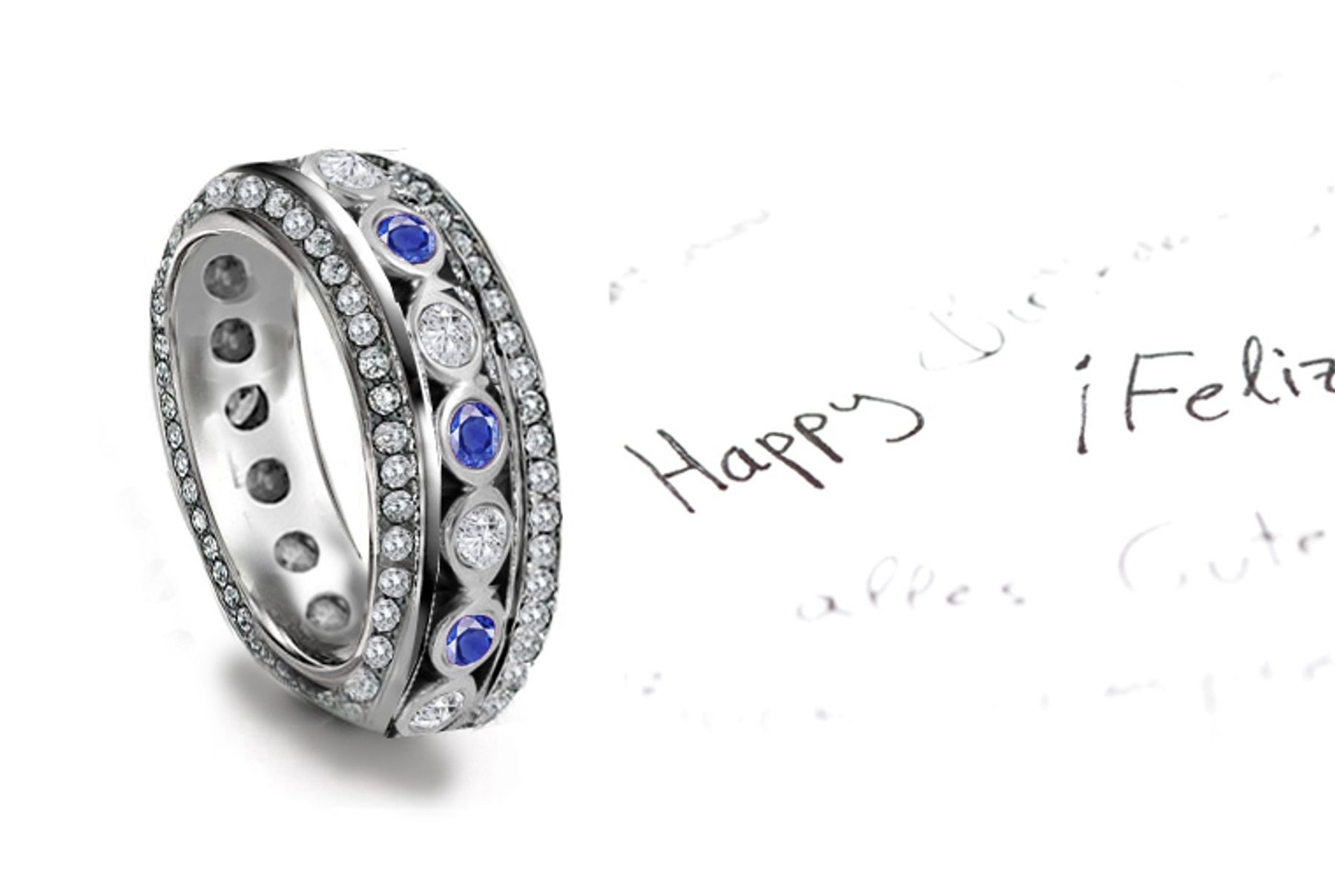 Truly Amazing: Sparkling Sapphire Diamond Oval Bubble Band Bordered with Twinkling Diamonds