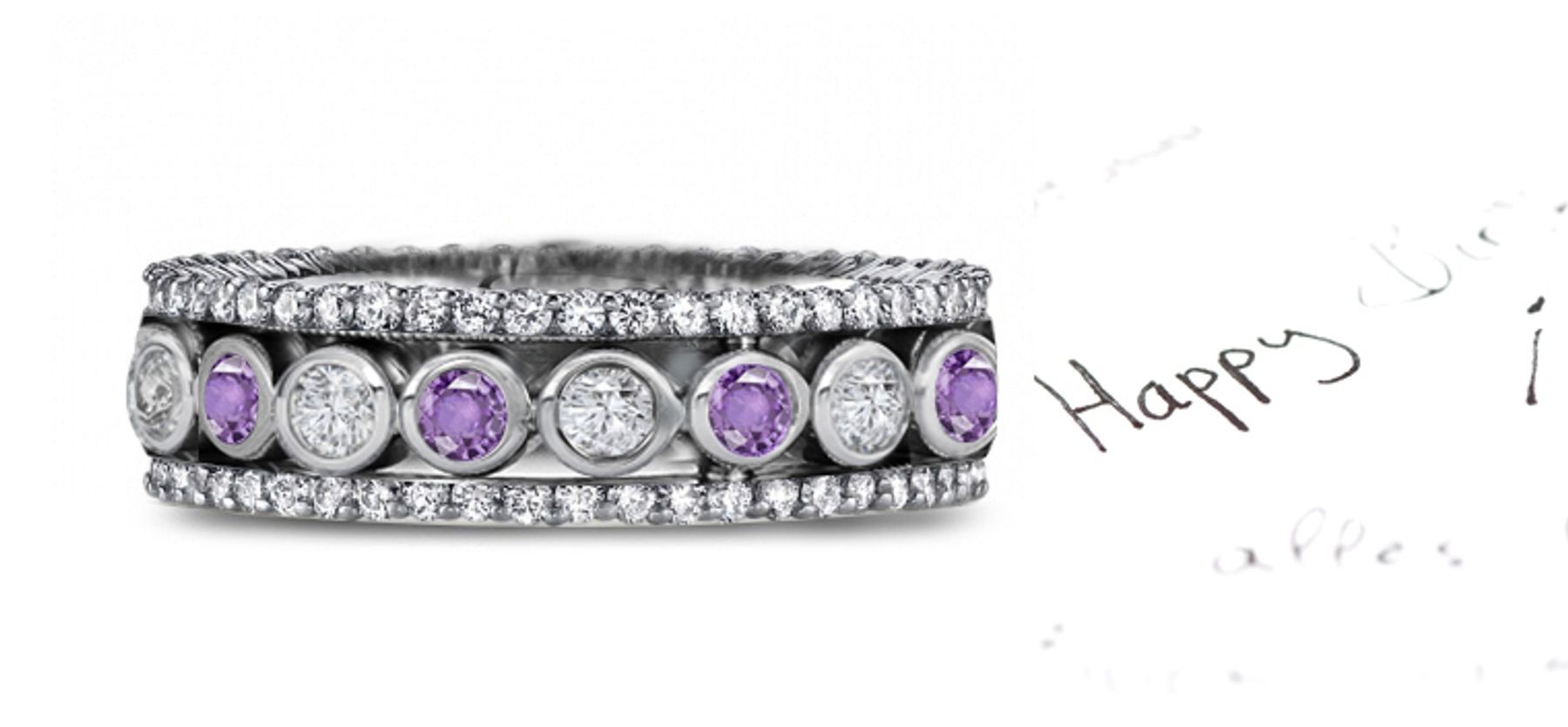 Amazing: Sparkling Glittering Purple Sapphire Diamond Eternity Band