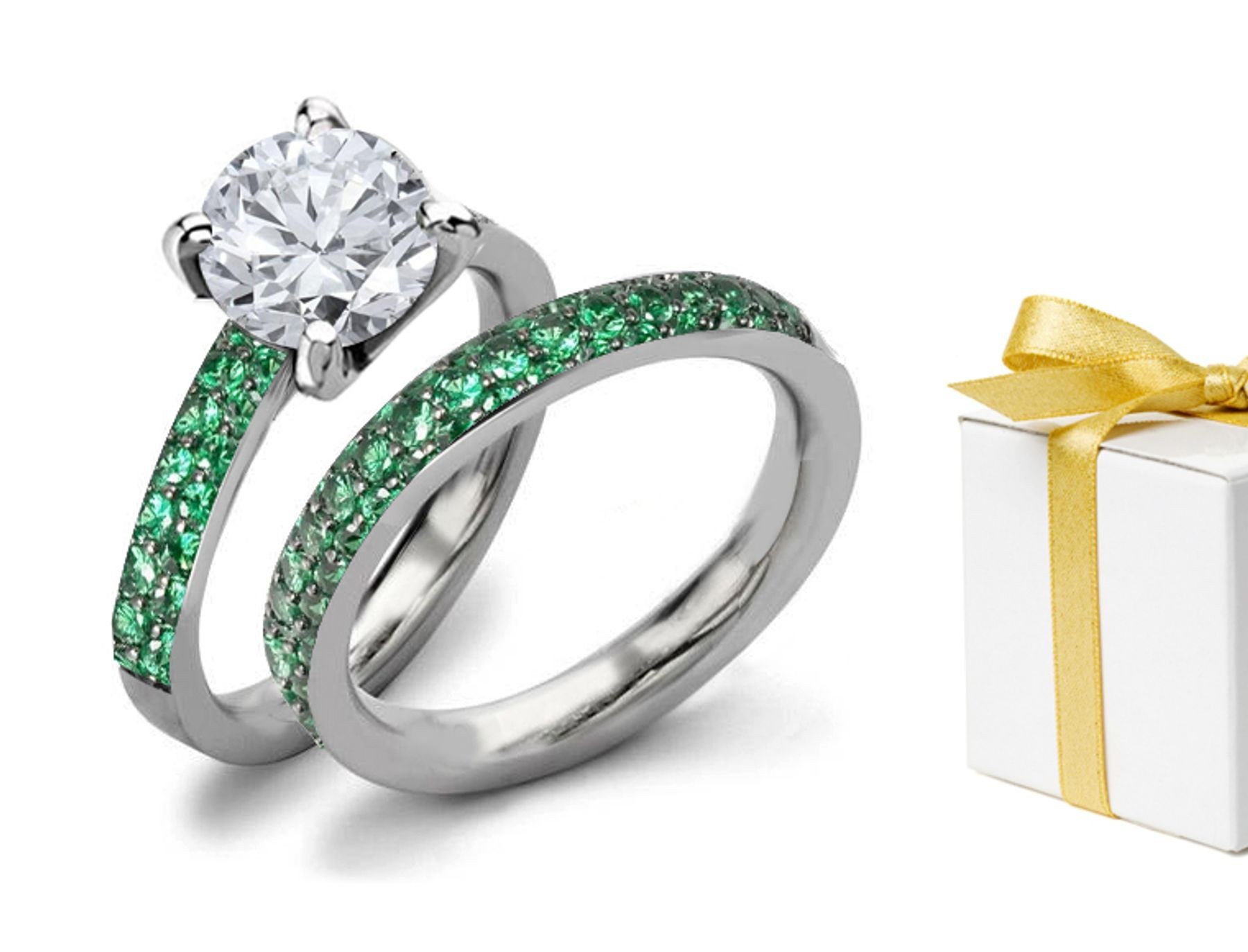 Emerald Designer Diamond Engagement & Wedding Rings Set