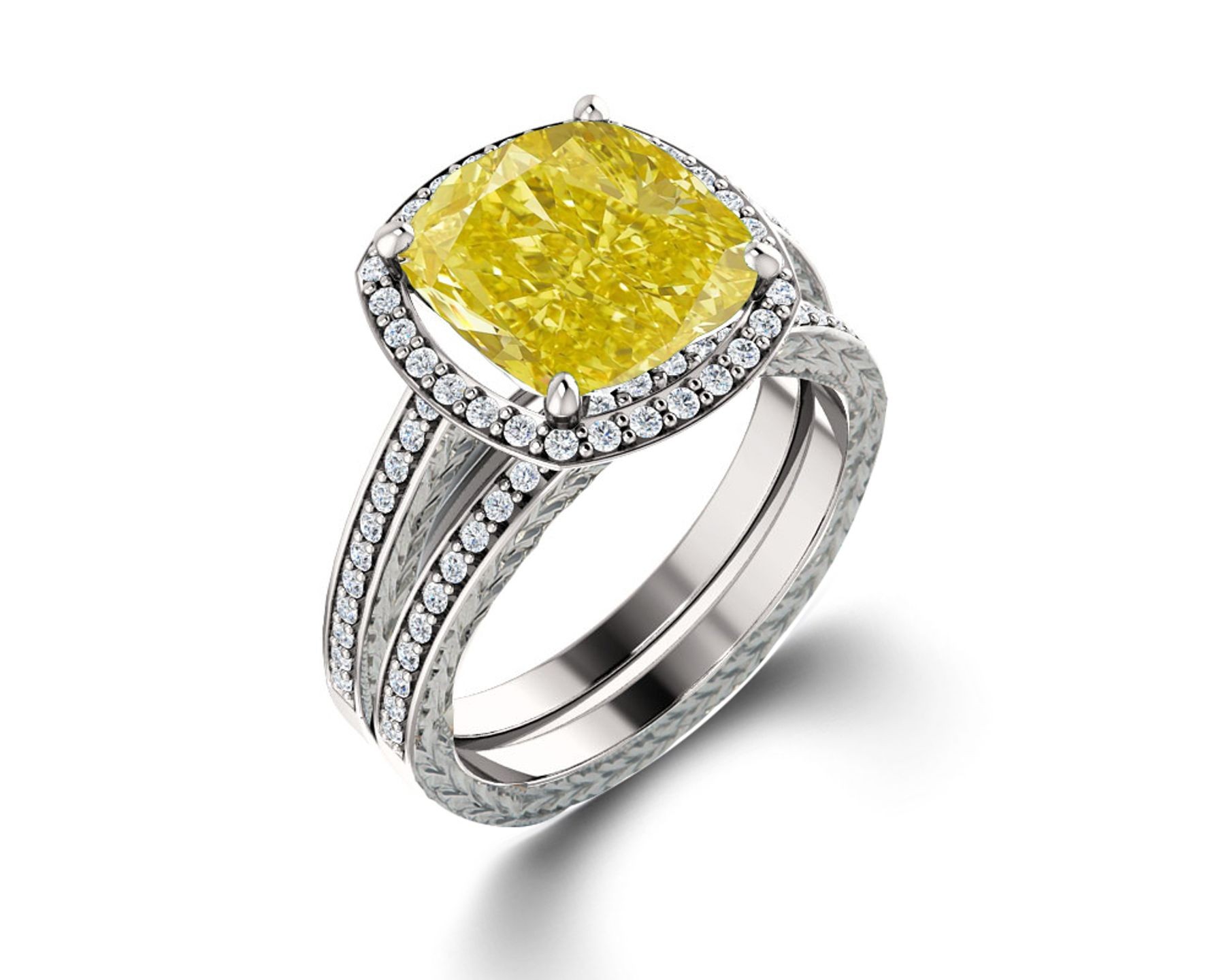 Delicate Micro Pave Halo Vivid Yellow Sapphires & Brilliant-Cut Round Diamonds Designer Engagement Rings