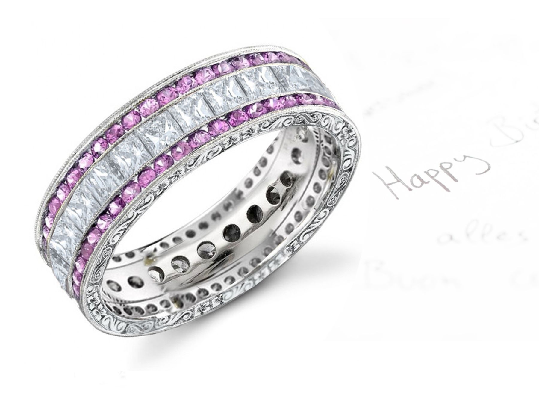 Pink Sapphire & Diamond Wedding Bands