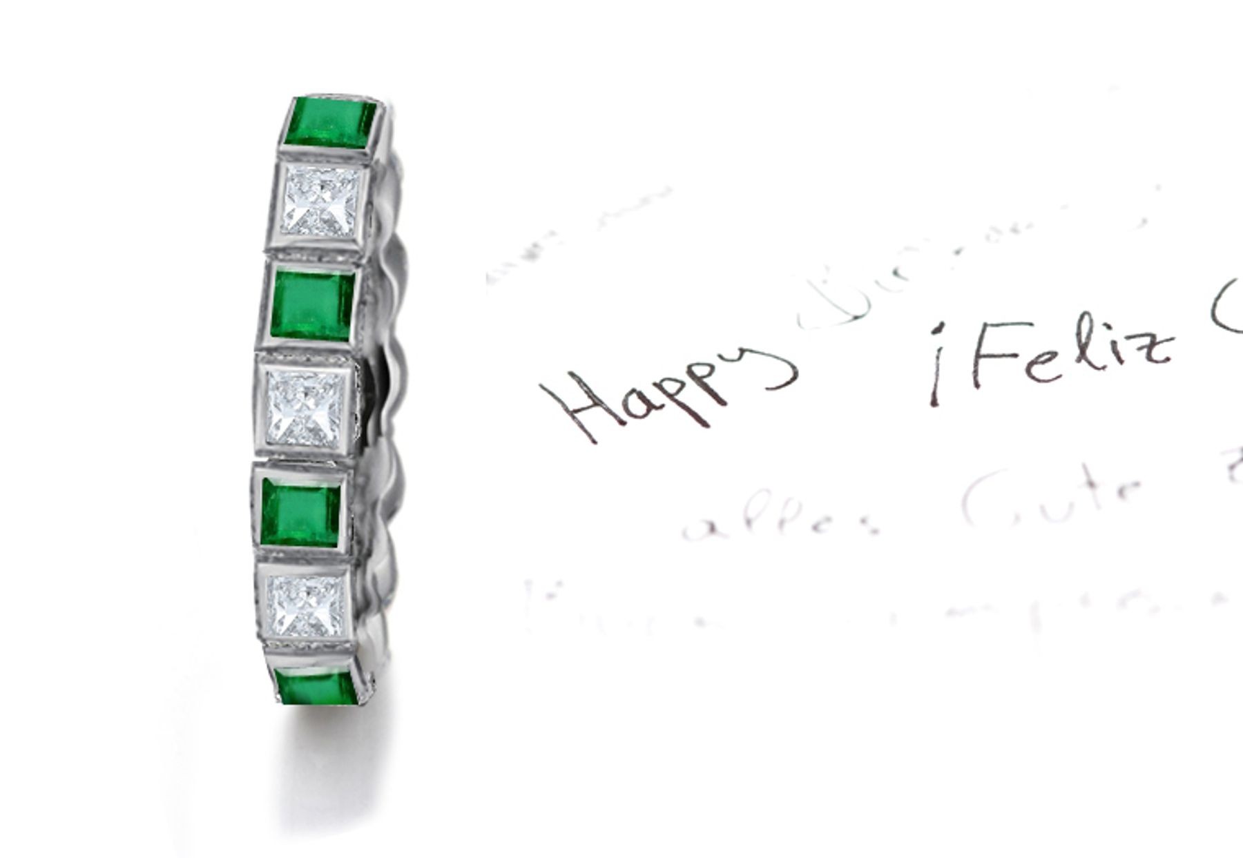 Magnificent: Sparkling Princess Cut Diamond & Emerald Eternity Band