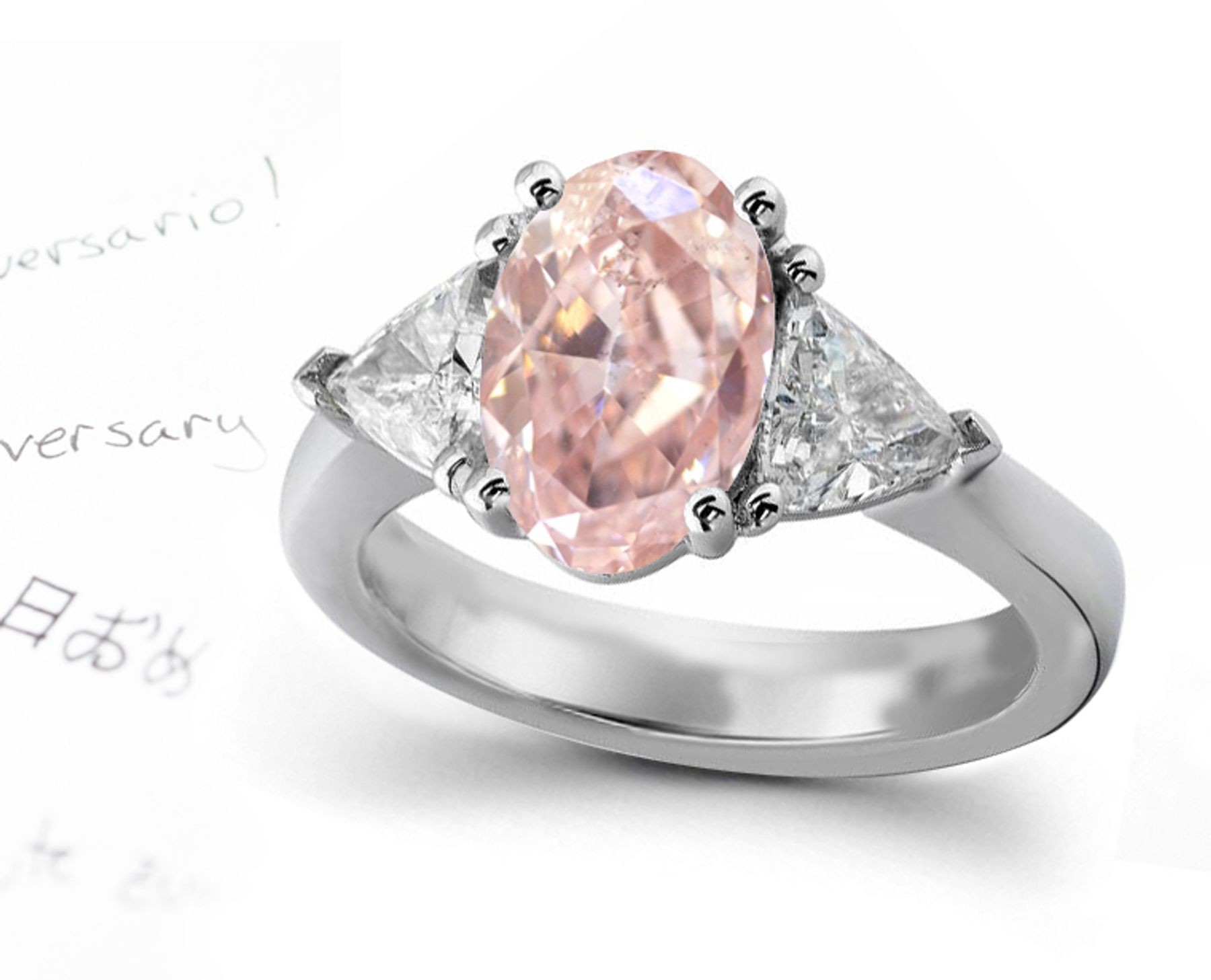 Designer Three Stone Pink Diamond Oval Ring