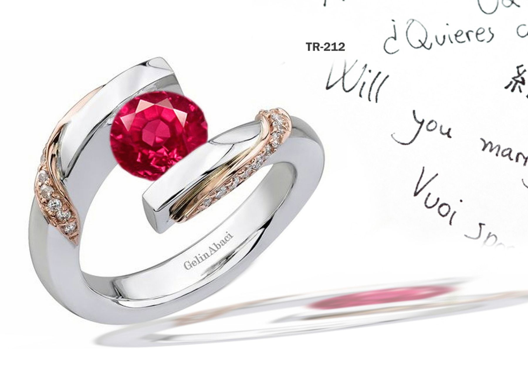 Designer Round Ruby Gemstone Diamond Tension Set Engagement Rings