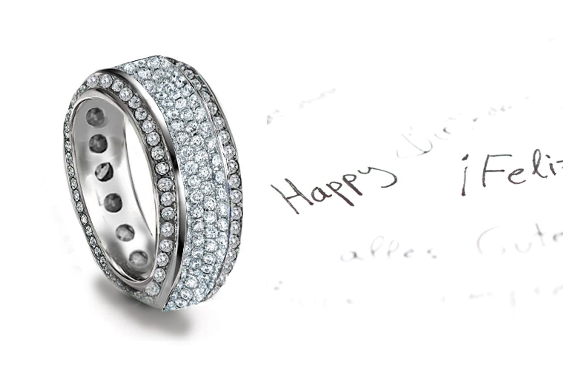 Art Deco Style Designs and Settings: View Diamond Band Encrusted with pave Set Diamonds in Center & Bead Set Diamond Border