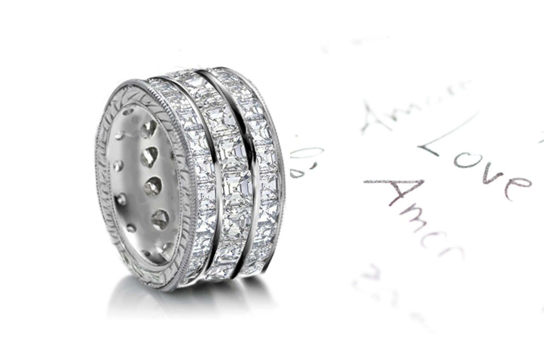 Tailor Designed Sparkler of Baguette Cut Diamonds bordered by row of Princess Cut Diamonds Engraved Sides $12,950