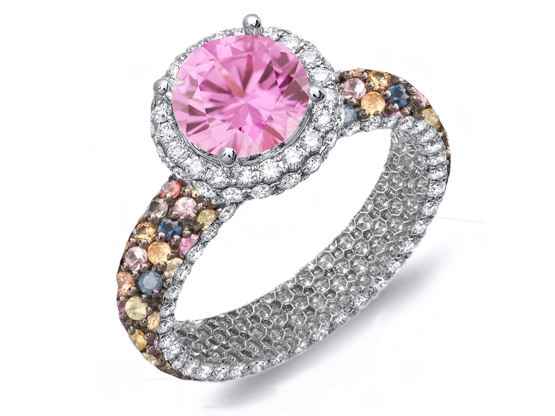 Made To Order Rings Featuring Delicate French Halo Pave Diamonds & Multi-Colored Gemstones