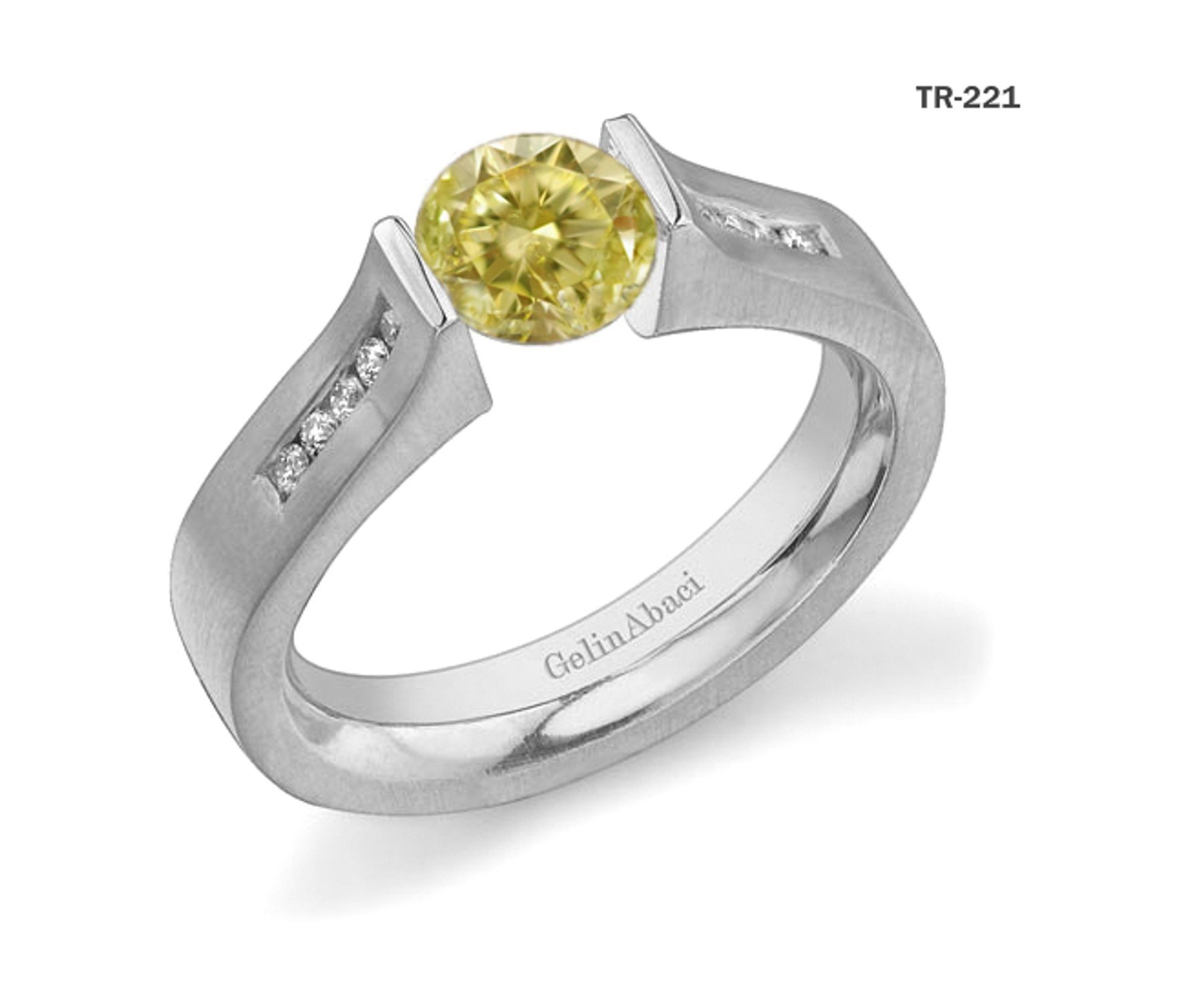 Contemporary High Quality Designer Yellow Colored Diamond Tension Set Engagement Rings