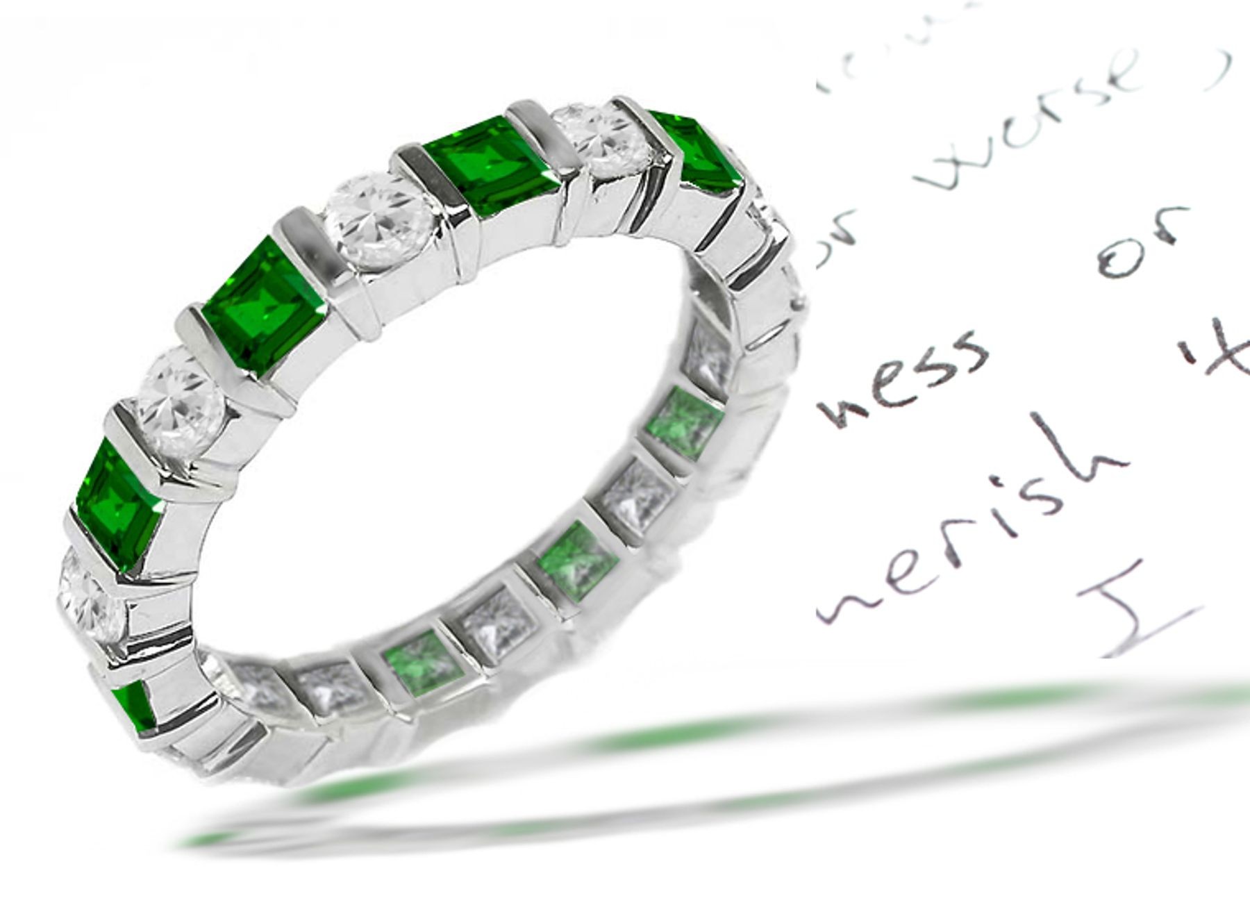 Round Diamond Square Emerald Eternity Ring