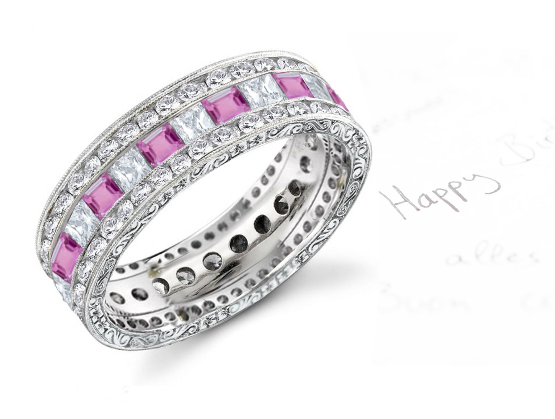 Pink Sapphire & Diamond Wedding Bands