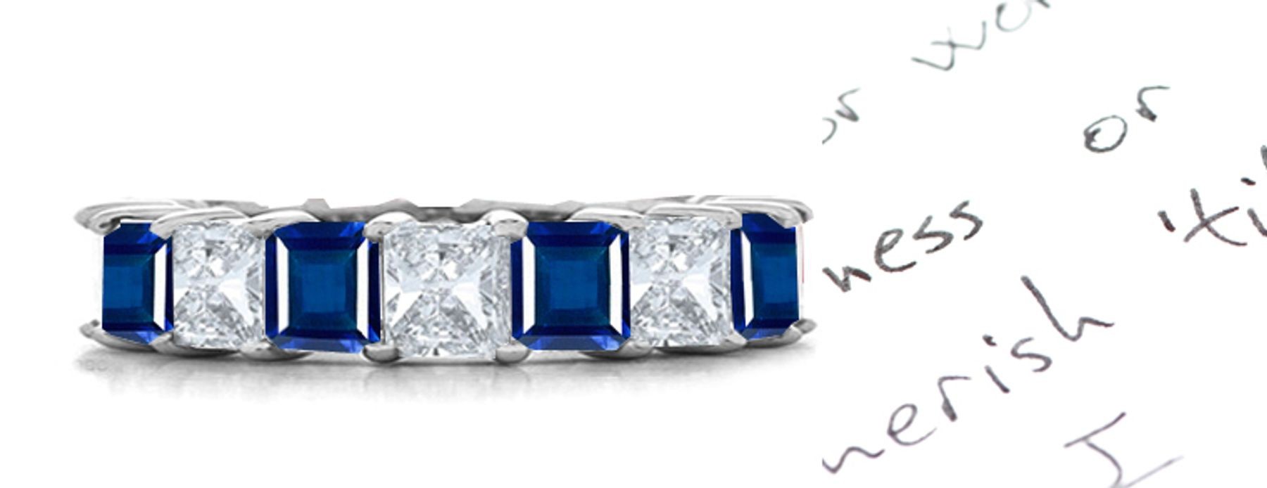 Prong Set Princess Cut Sapphire and Diamond Eternity Band in 14k Gold