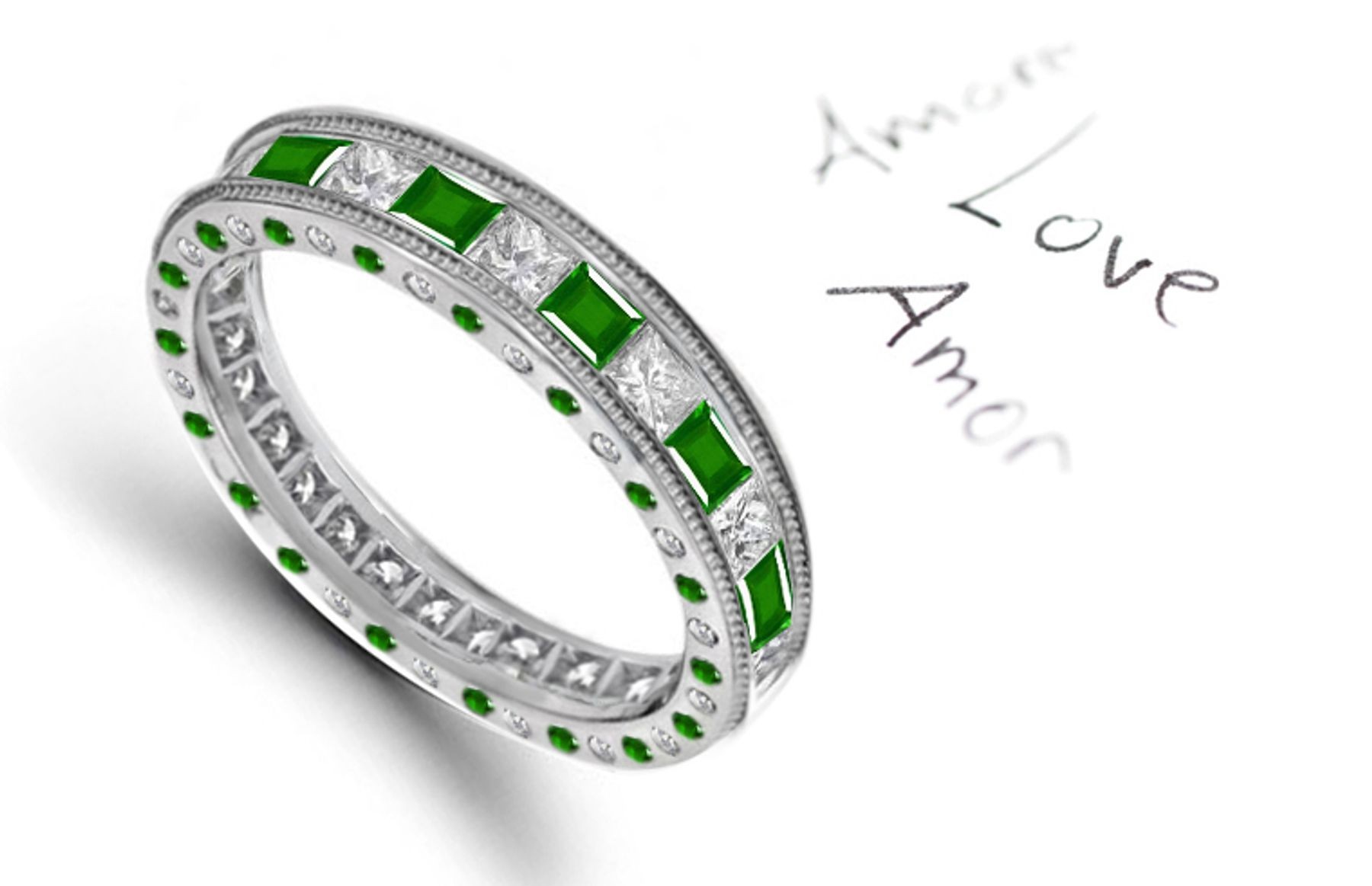 Breathtaking: Milgrain Princess Cut Diamond & Emerald Gold Halo Ring