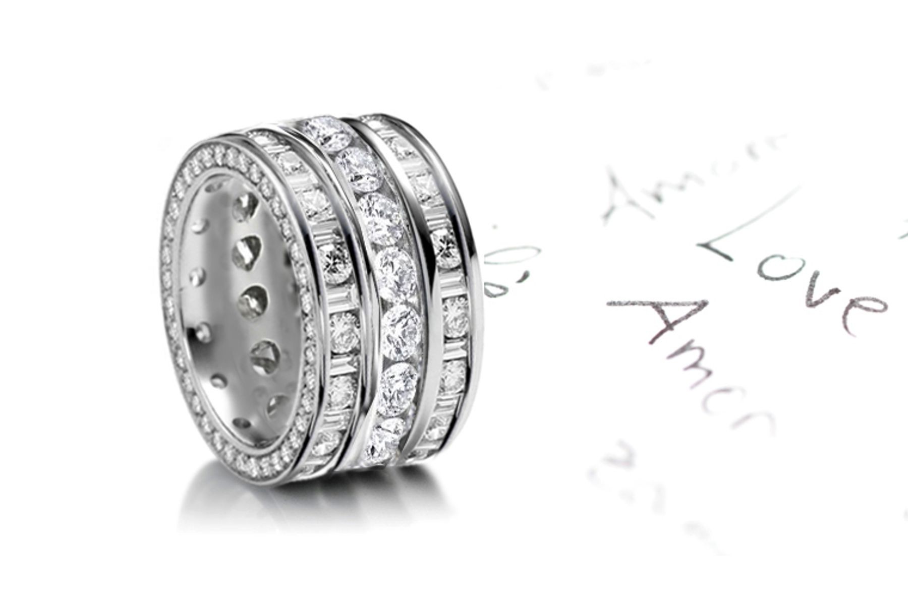Perfection: Stacked Trio of Round & Baguette Diamond Wedding Bands