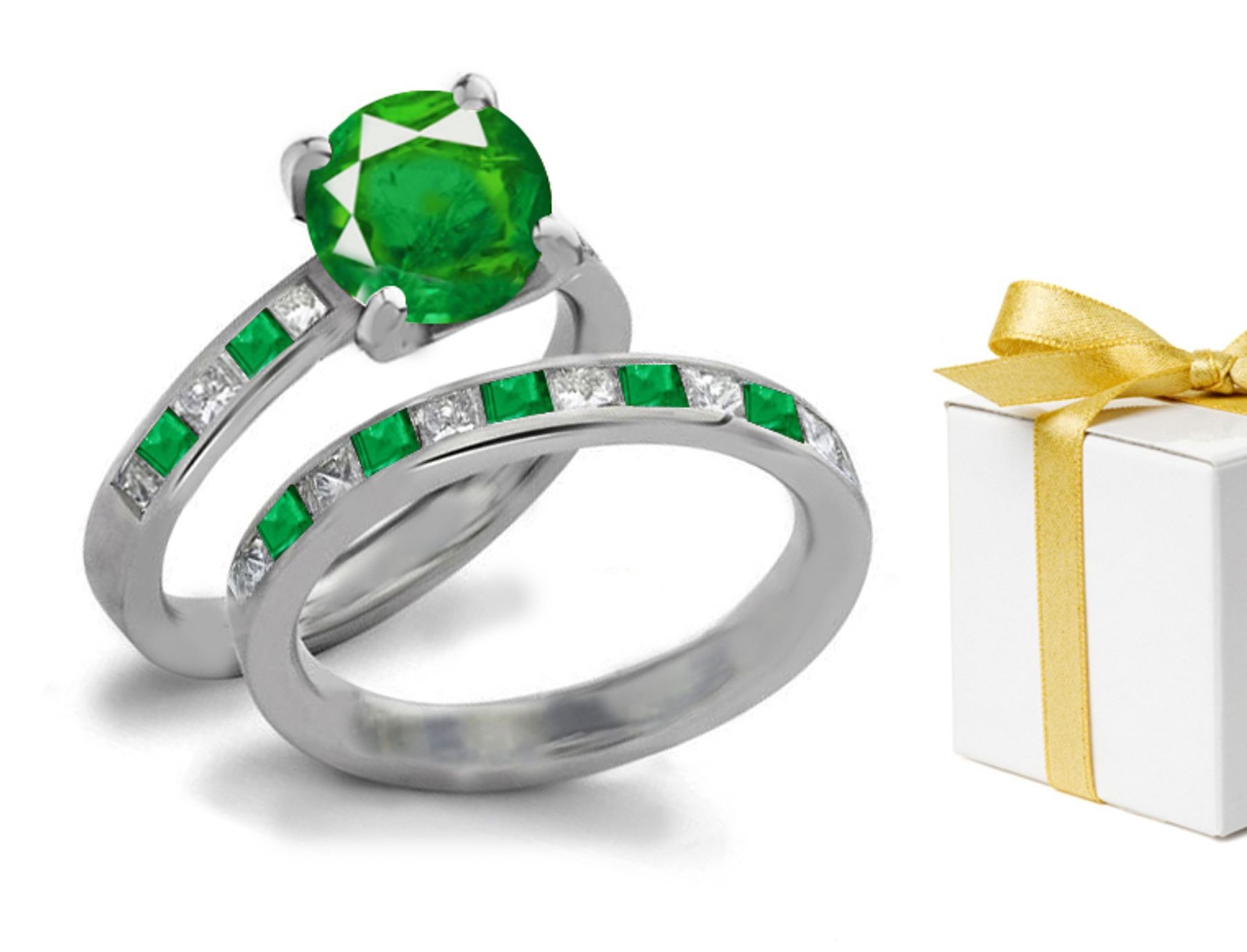 Popular Prices: Perfect Channel Set Genuine Emerald With Brilliant Diamonds Putnam Anniversary Ring 14k White Gold
