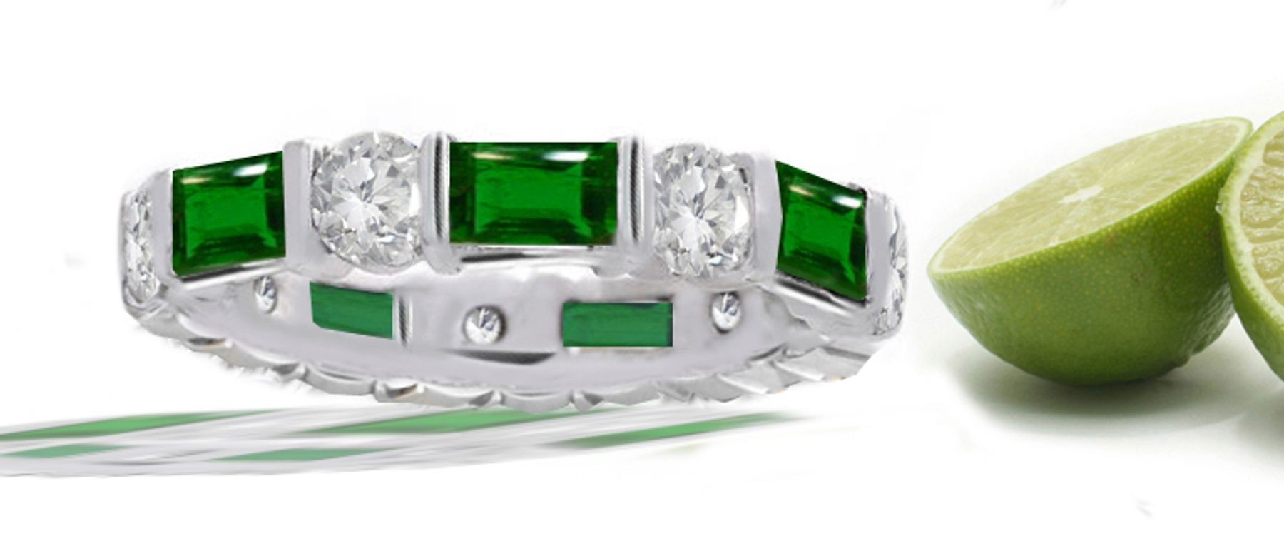 Baguette Emerald Diamond Round Eternity Band