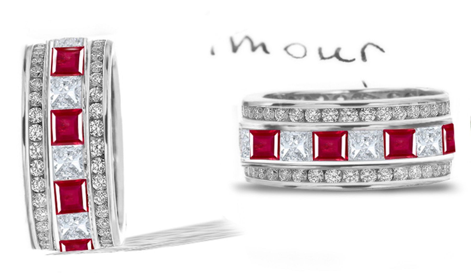 Brilliantly Produced Stacked Ruby Diamond Eternity Wedding Ring