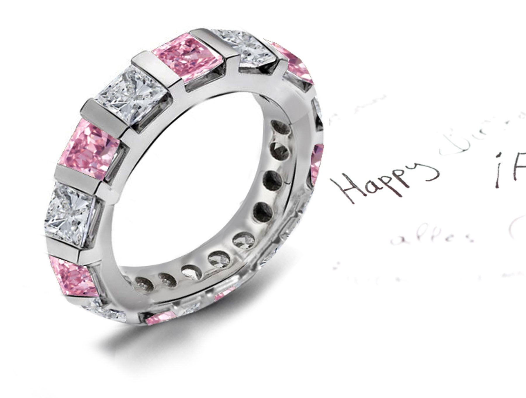Princess Cut Pink Diamond & White Diamond Eternity Wedding Ring in Gold