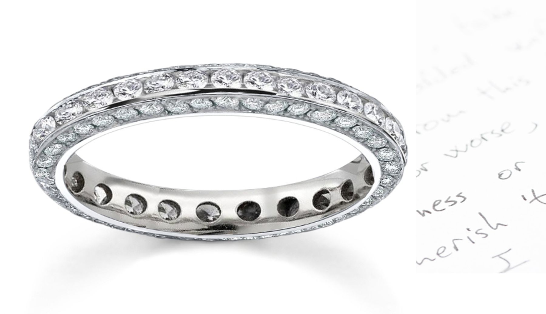 Celebrate Anniversary or Child's Birth: Exquisite Channel Set Diamond Band Bordered by Precision Bead Set Diamonds in Platinum With Diamonds