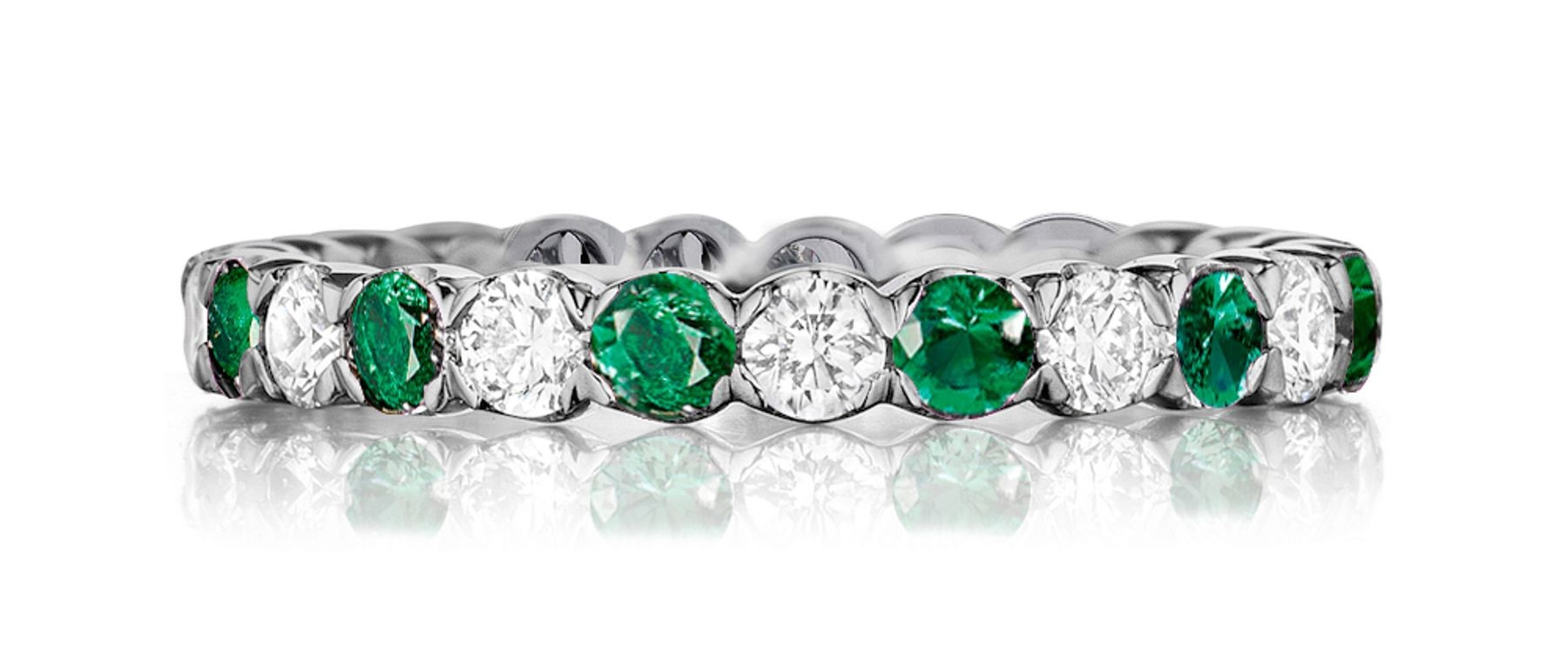 Made To Order Just For You Round Green Emerald & Diamond Prong Set Eternity Wedding Band Rings