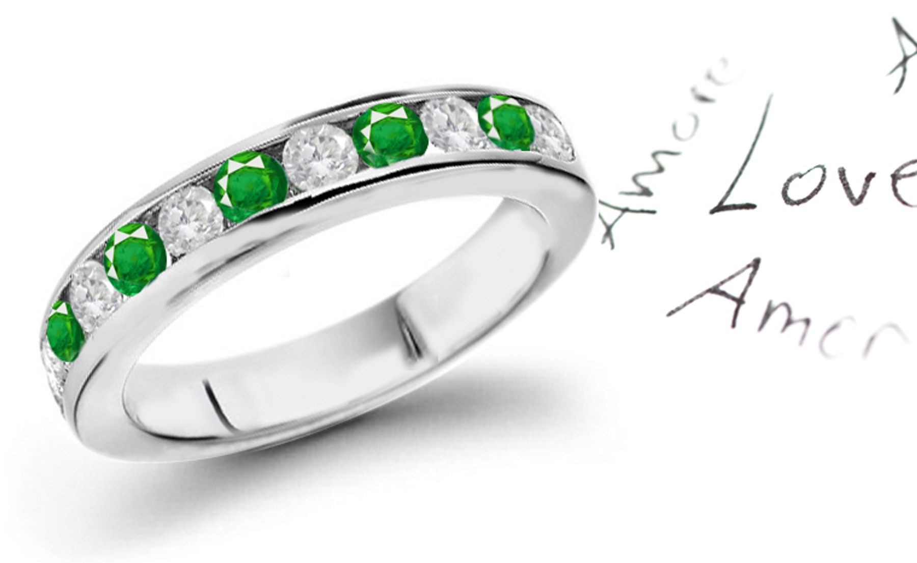 The Noblest: Nine Stone Emerald & Diamond Mens Wedding Ring