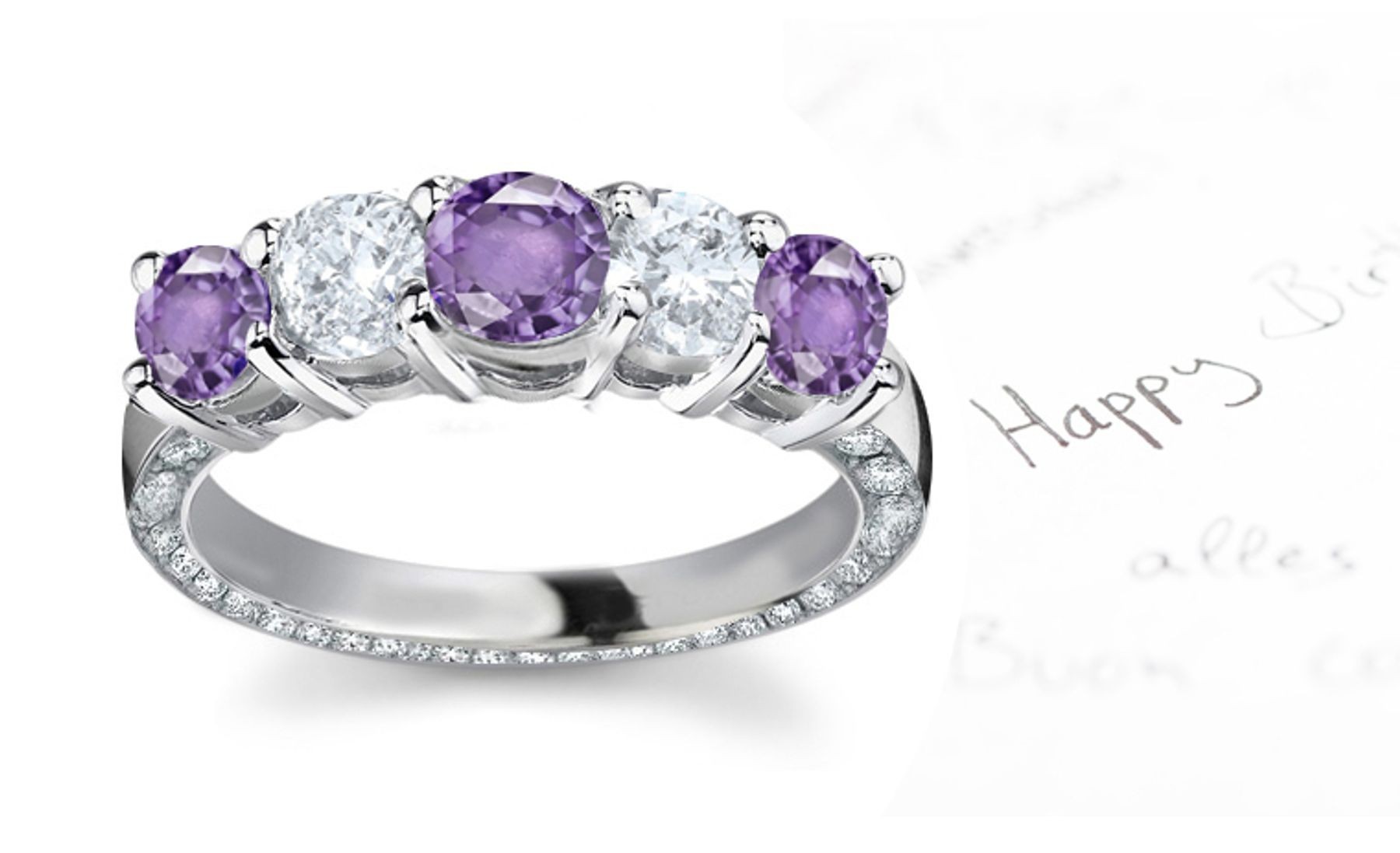 Purple Sapphire & White Diamond Anniversary Rings
