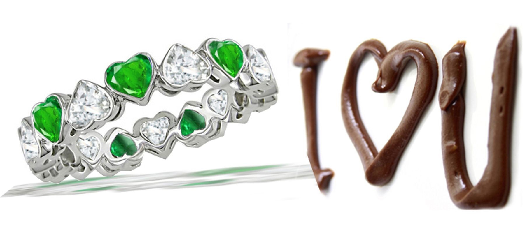 Designer Emerald Hearts & Diamond Hearts Stylish Unique Eternity Rings