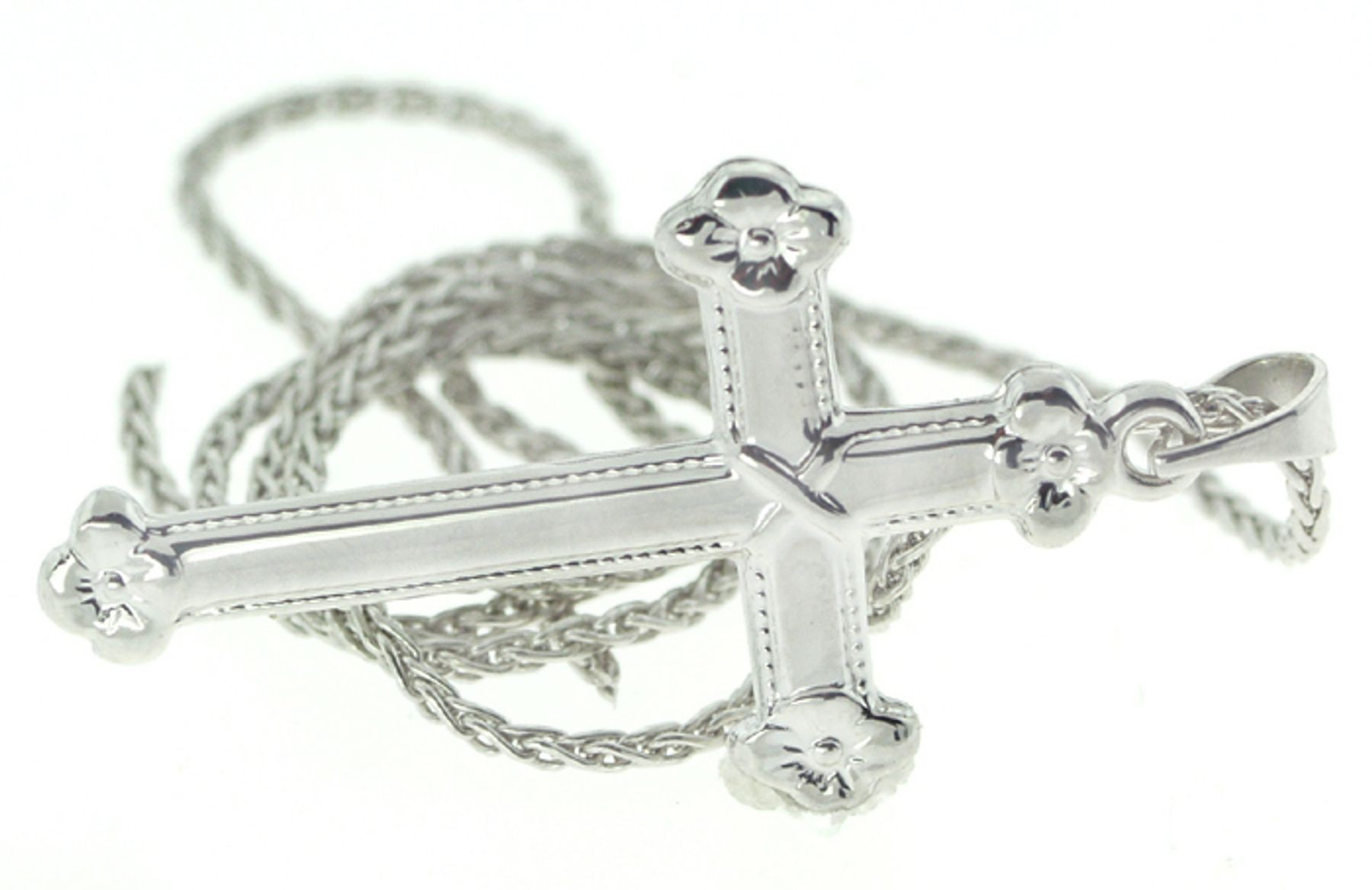 Platinum cross pendant with platinum pendant chain