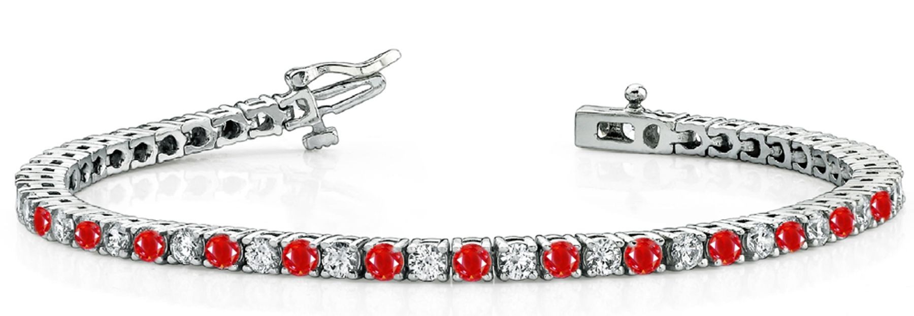 Ruby Diamond Tennis Bracelets: Platinum Round Ruby and Diamond Tennis Bracelet