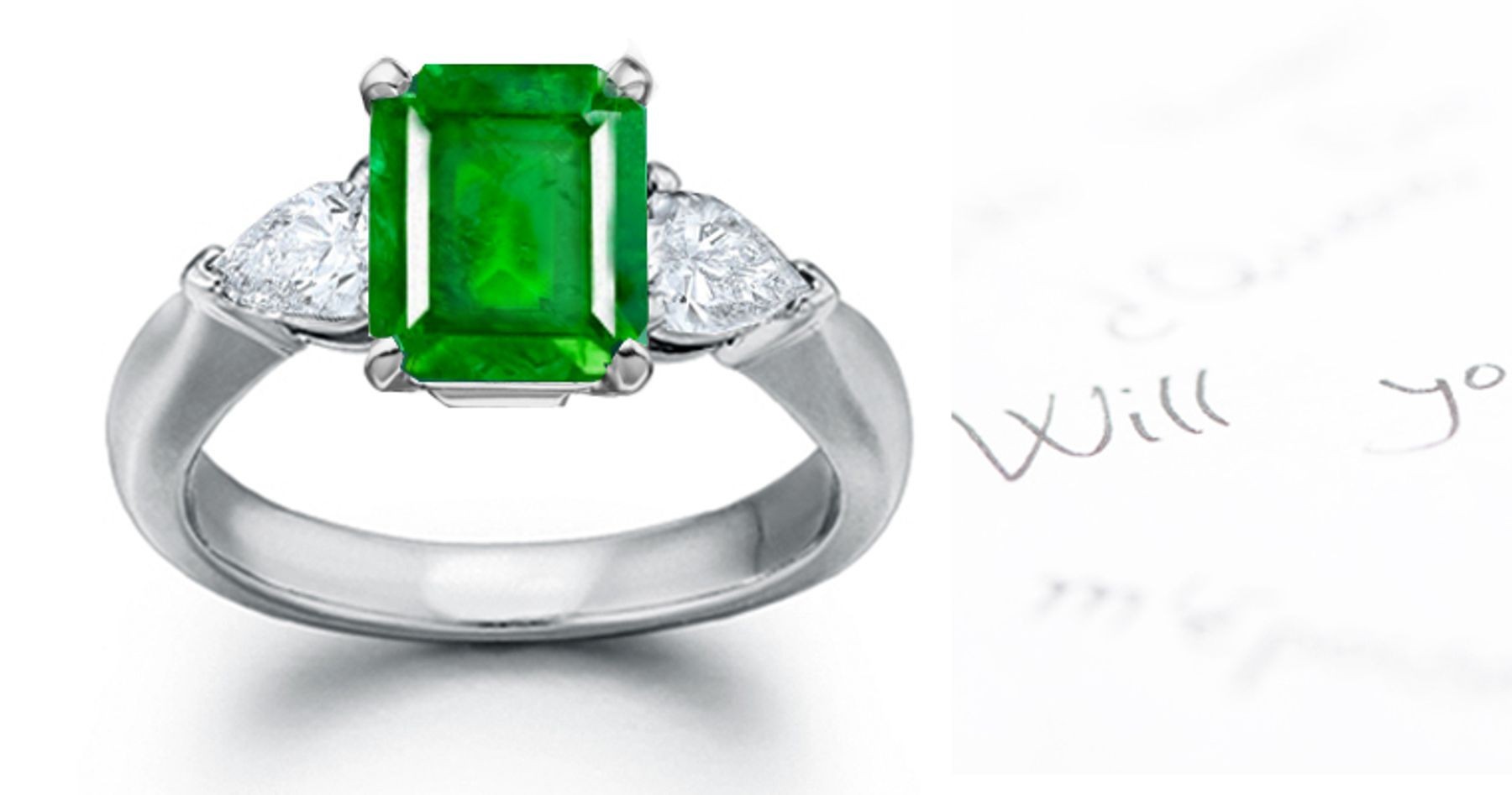 Arious Combinations: A long & Thin Elegant 3 Stone Emerald Cut inEmerald & Pear Shape Diamond Ring in Gold